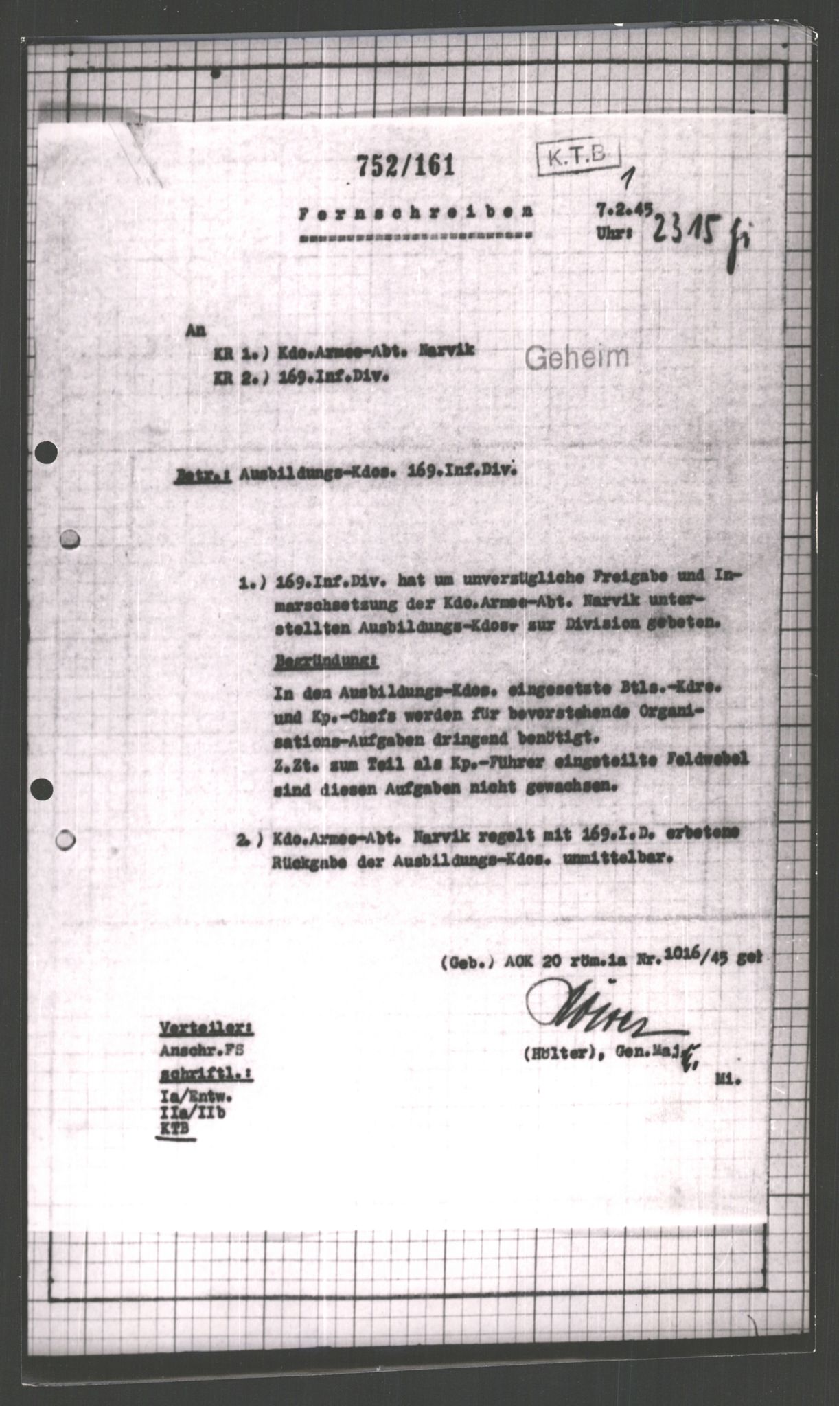 Forsvarets Overkommando. 2 kontor. Arkiv 11.4. Spredte tyske arkivsaker, AV/RA-RAFA-7031/D/Dar/Dara/L0002: Krigsdagbøker for 20. Gebirgs-Armee-Oberkommando (AOK 20), 1945, p. 687