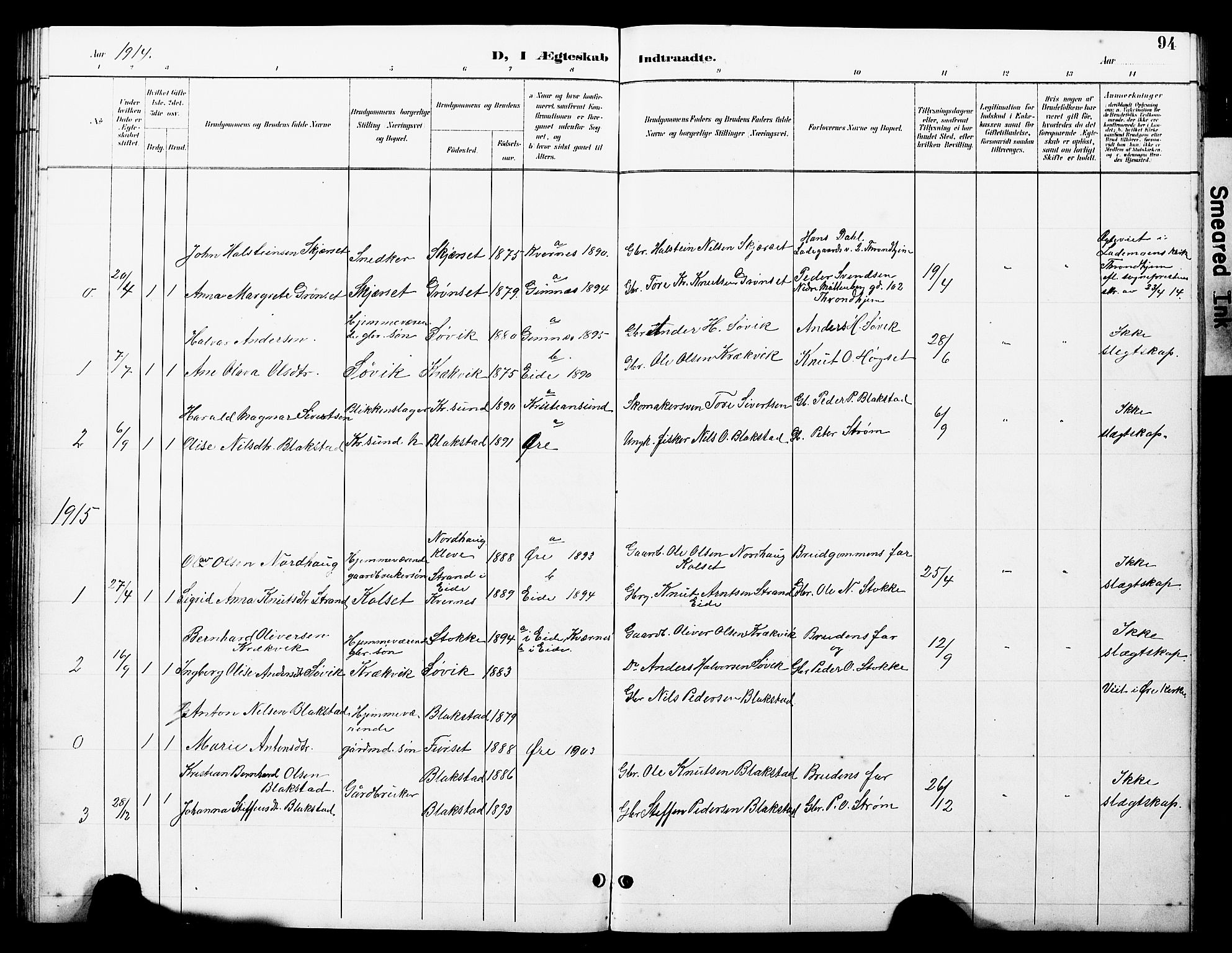 Ministerialprotokoller, klokkerbøker og fødselsregistre - Møre og Romsdal, AV/SAT-A-1454/585/L0973: Parish register (copy) no. 585C01, 1893-1930, p. 94