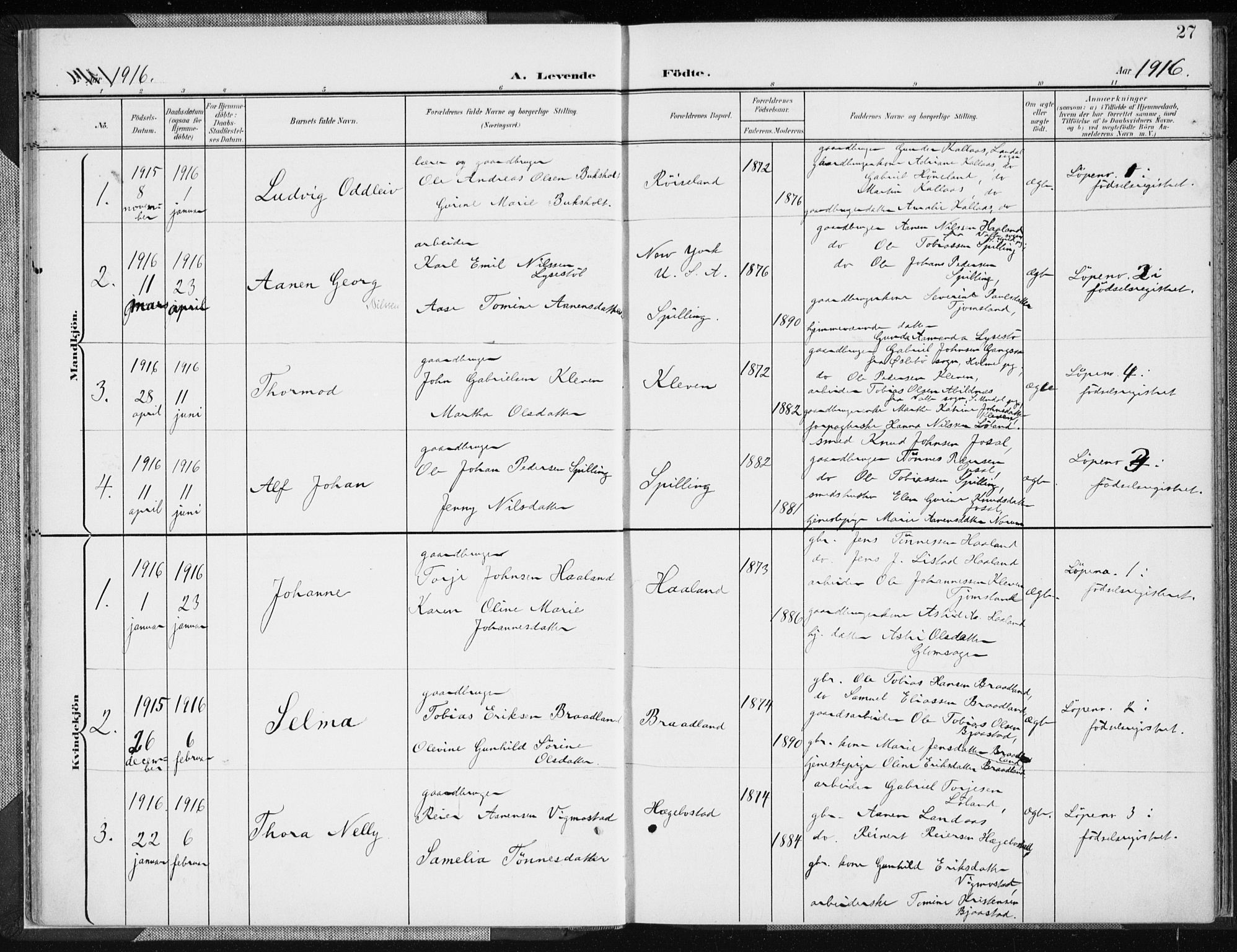 Nord-Audnedal sokneprestkontor, AV/SAK-1111-0032/F/Fa/Fab/L0004: Parish register (official) no. A 4, 1901-1917, p. 27