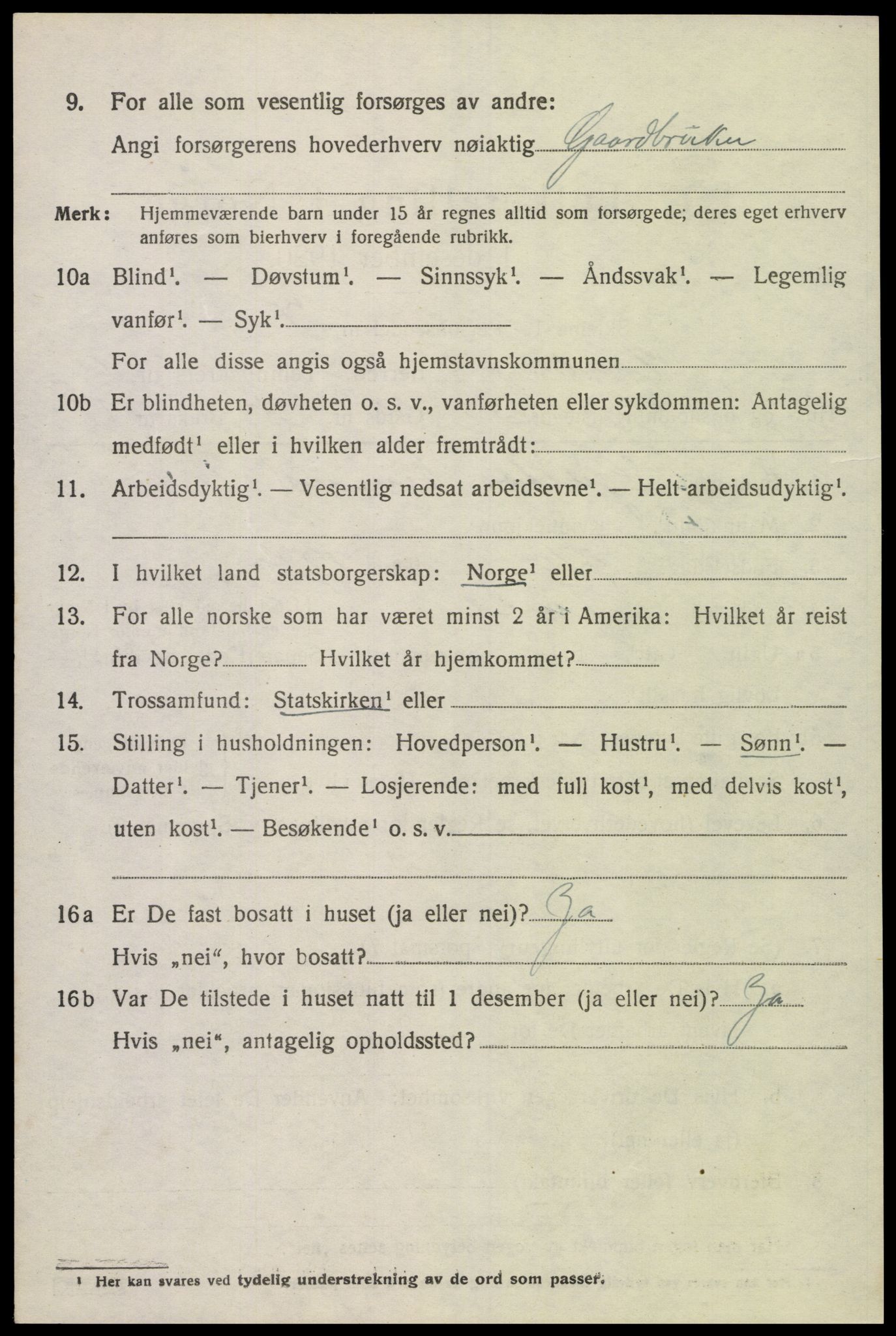SAK, 1920 census for Tveit, 1920, p. 3179