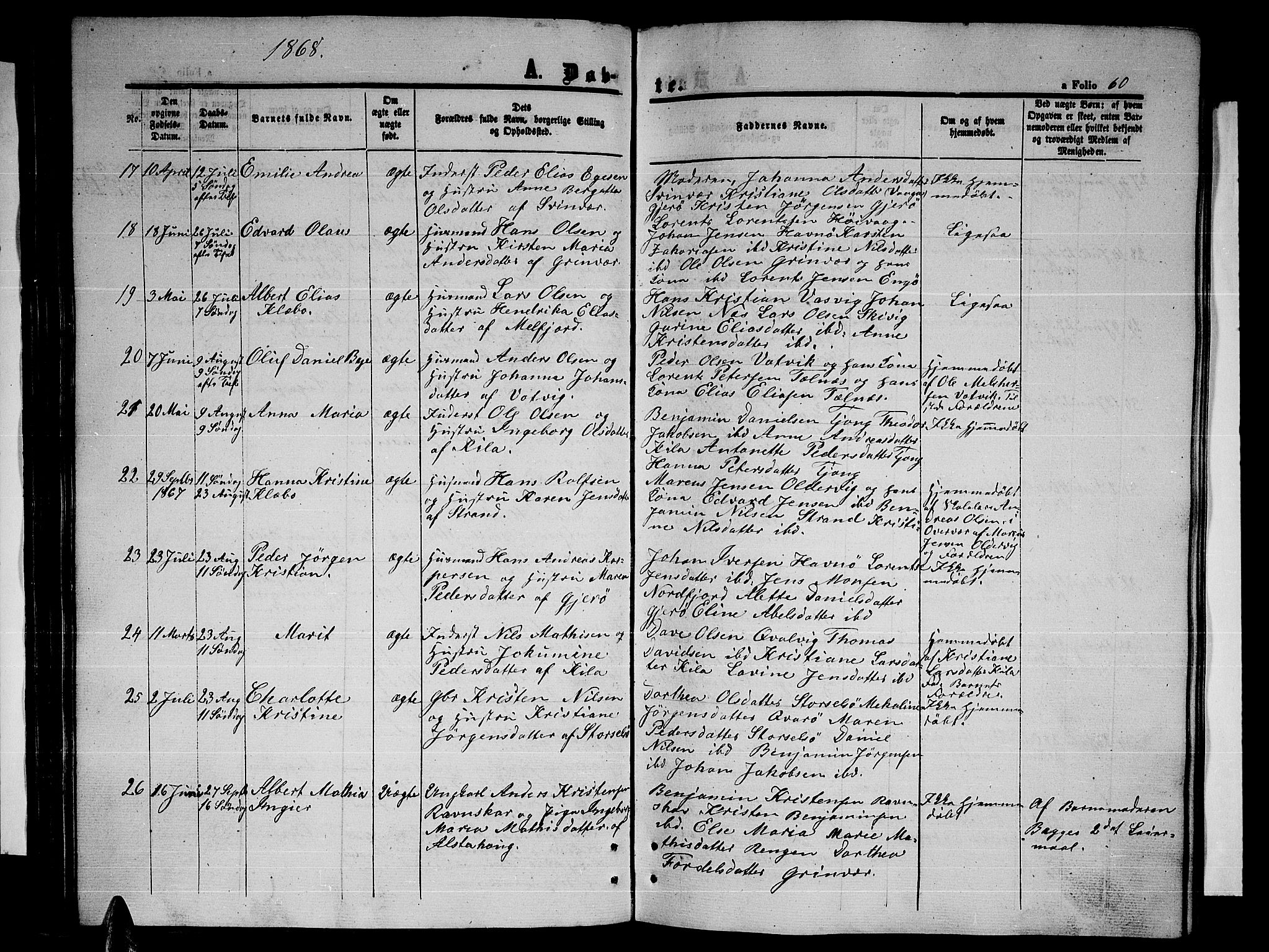 Ministerialprotokoller, klokkerbøker og fødselsregistre - Nordland, SAT/A-1459/841/L0619: Parish register (copy) no. 841C03, 1856-1876, p. 60