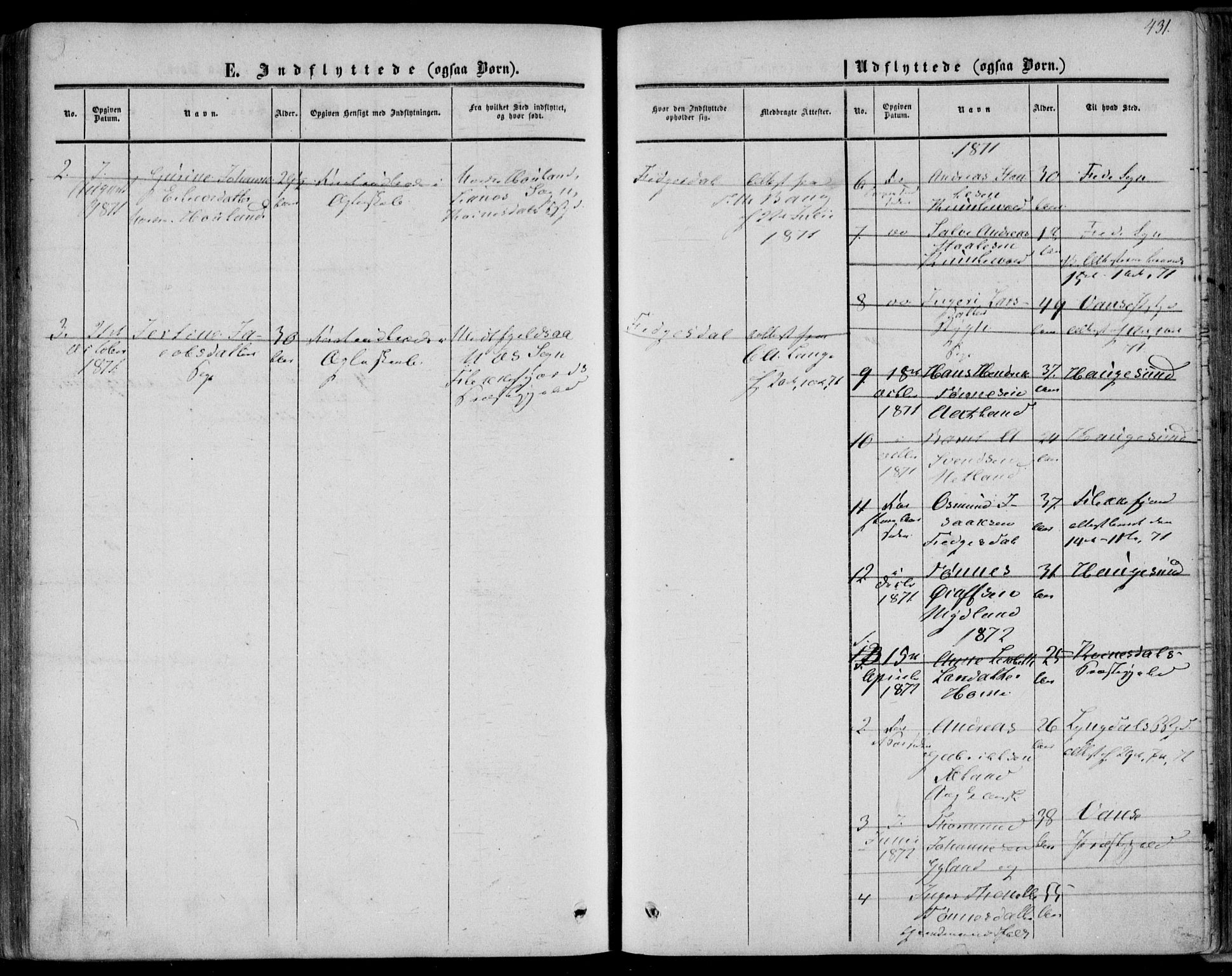 Bakke sokneprestkontor, SAK/1111-0002/F/Fa/Fab/L0002: Parish register (official) no. A 2, 1855-1884, p. 431