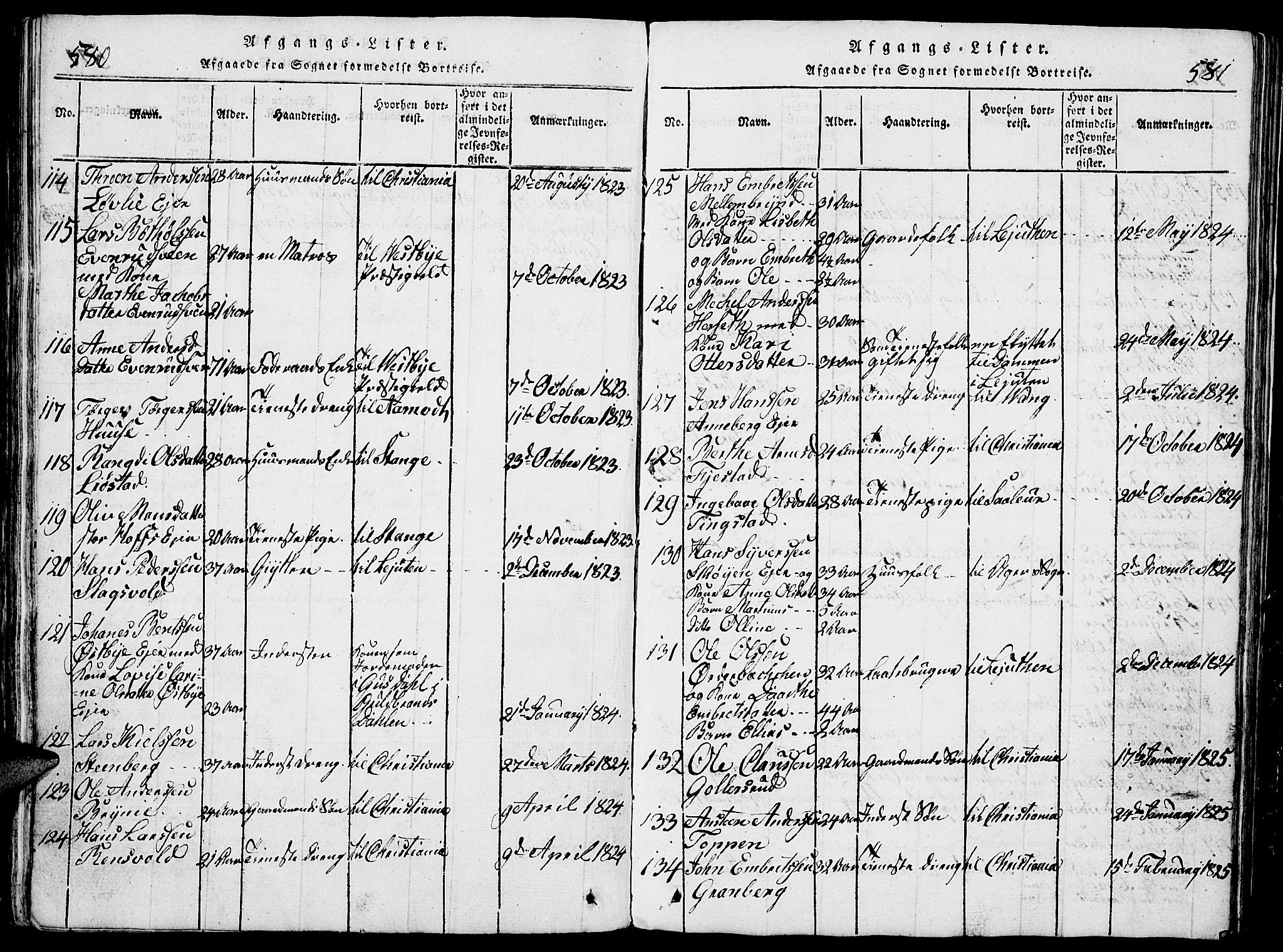 Romedal prestekontor, SAH/PREST-004/L/L0005: Parish register (copy) no. 5, 1814-1829, p. 580-581