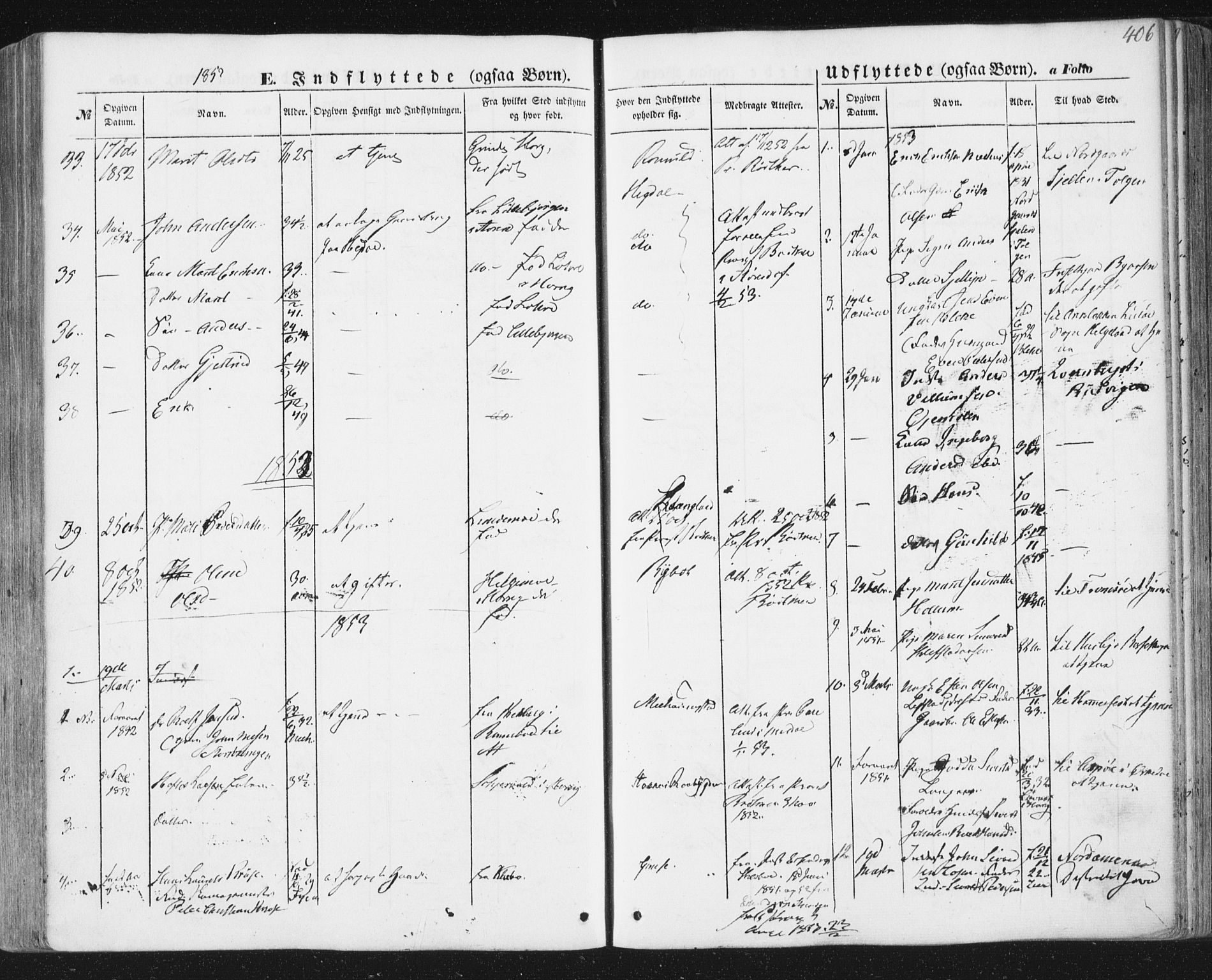 Ministerialprotokoller, klokkerbøker og fødselsregistre - Sør-Trøndelag, SAT/A-1456/691/L1076: Parish register (official) no. 691A08, 1852-1861, p. 406