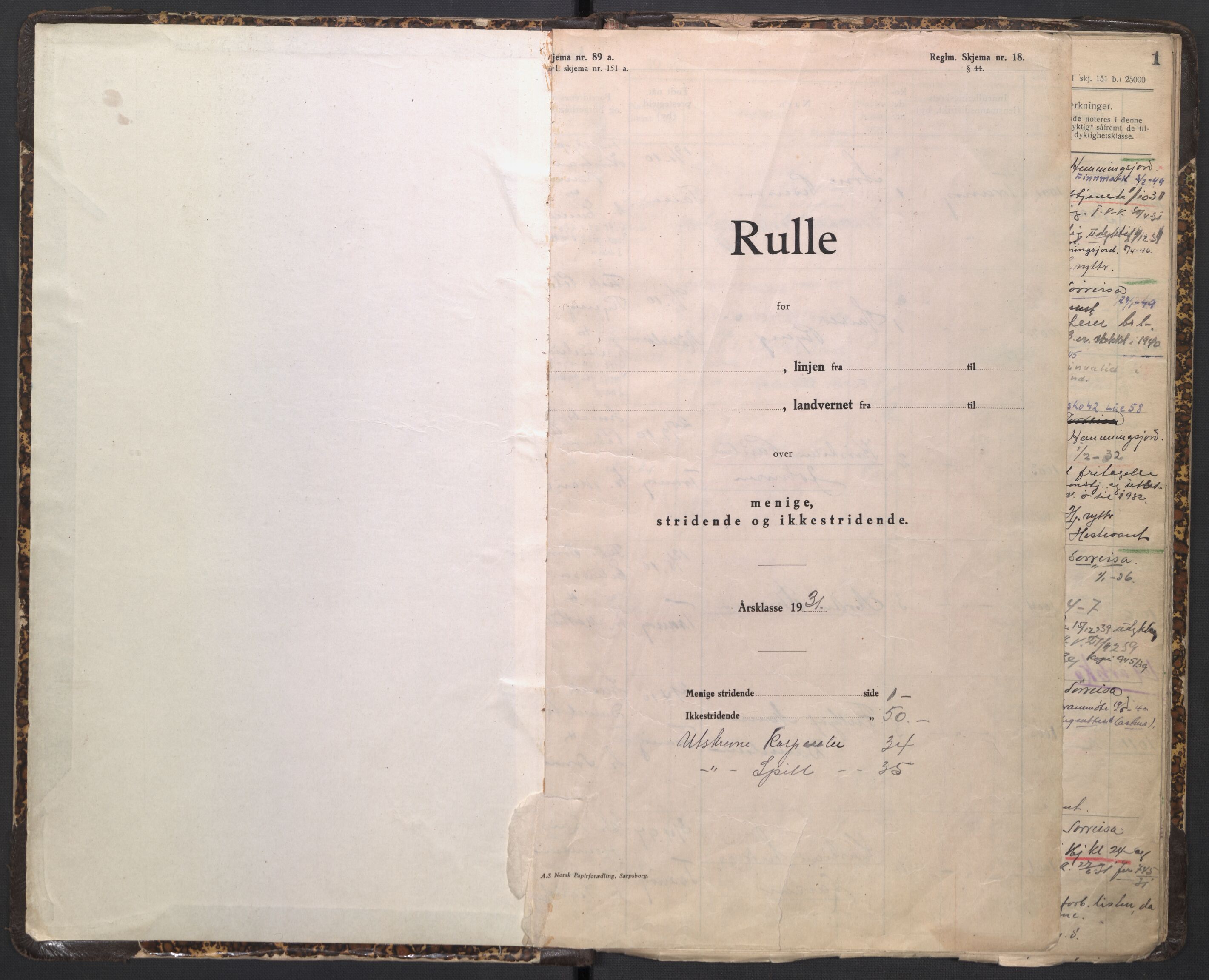 Forsvaret, Troms infanteriregiment nr. 16, AV/RA-RAFA-3146/P/Pa/L0005/0005: Ruller / Rulle for Trondenes bataljons menige mannskaper, årsklasse 1931, 1931