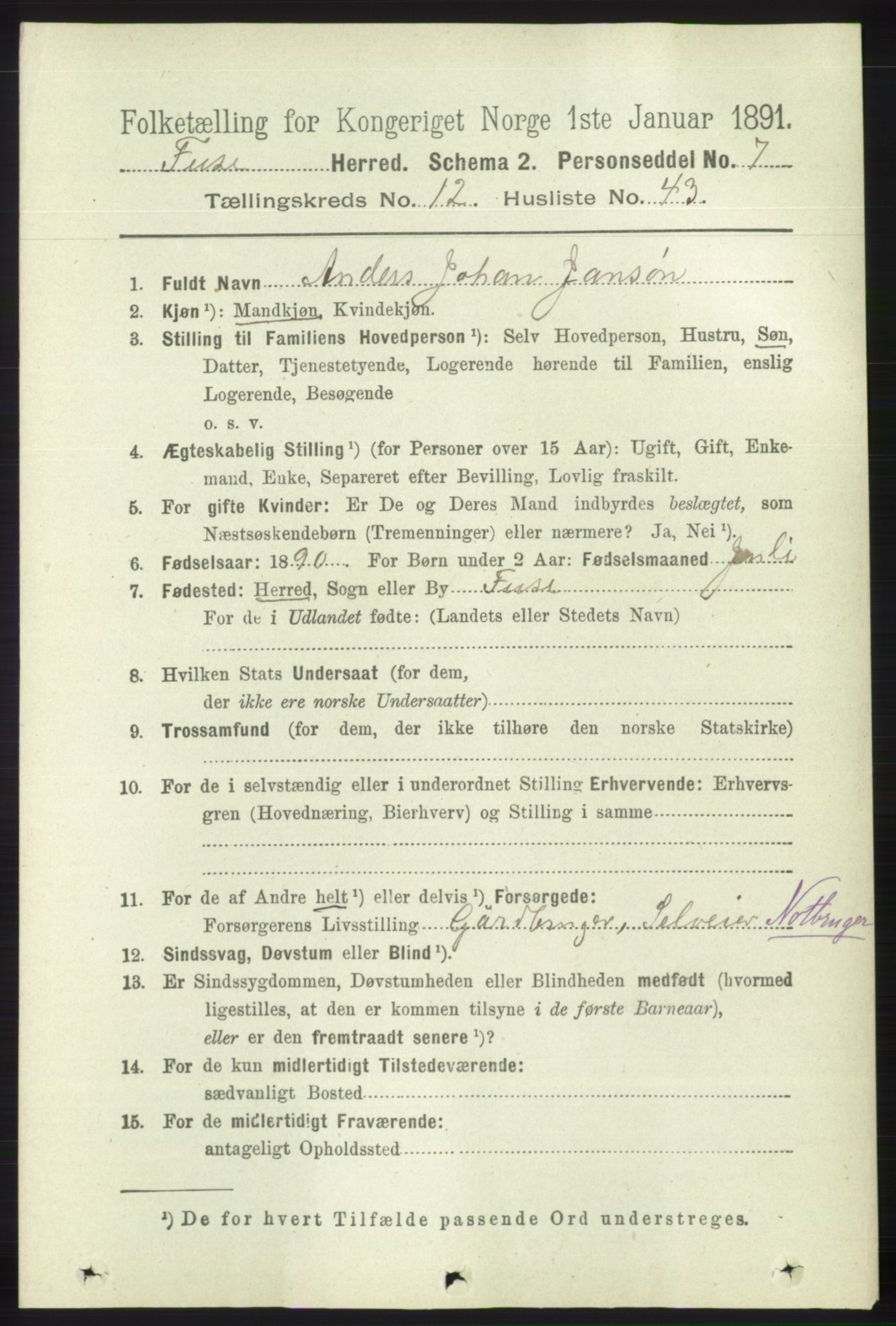 RA, 1891 census for 1241 Fusa, 1891, p. 2605