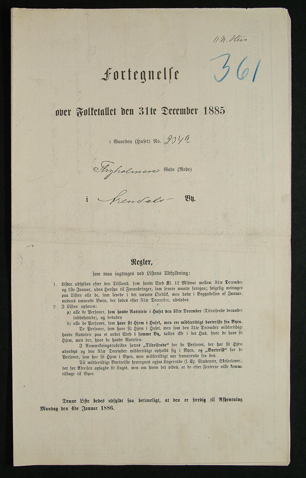 SAK, 1885 census for 0903 Arendal, 1885, p. 361