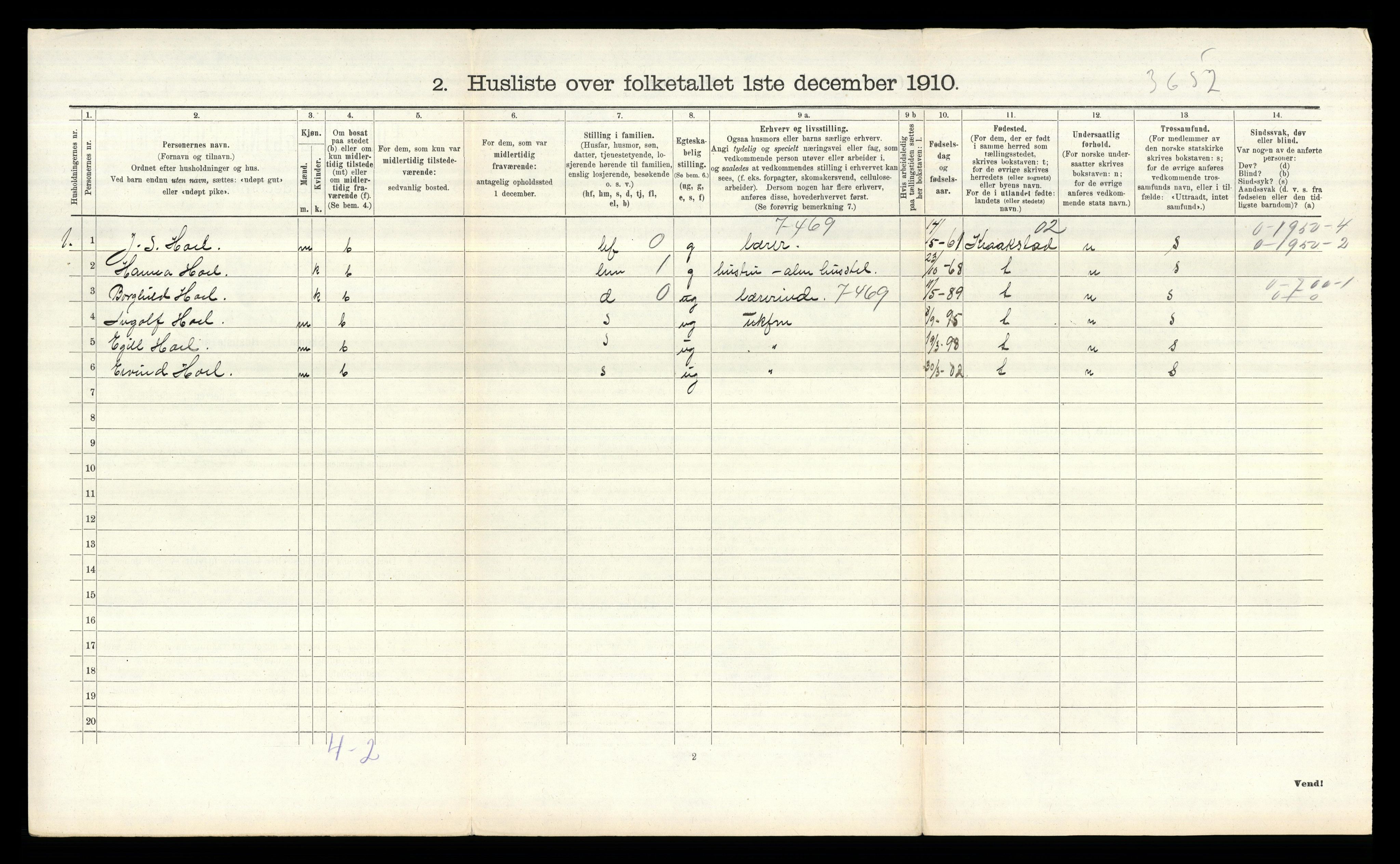 RA, 1910 census for Borge, 1910, p. 1597