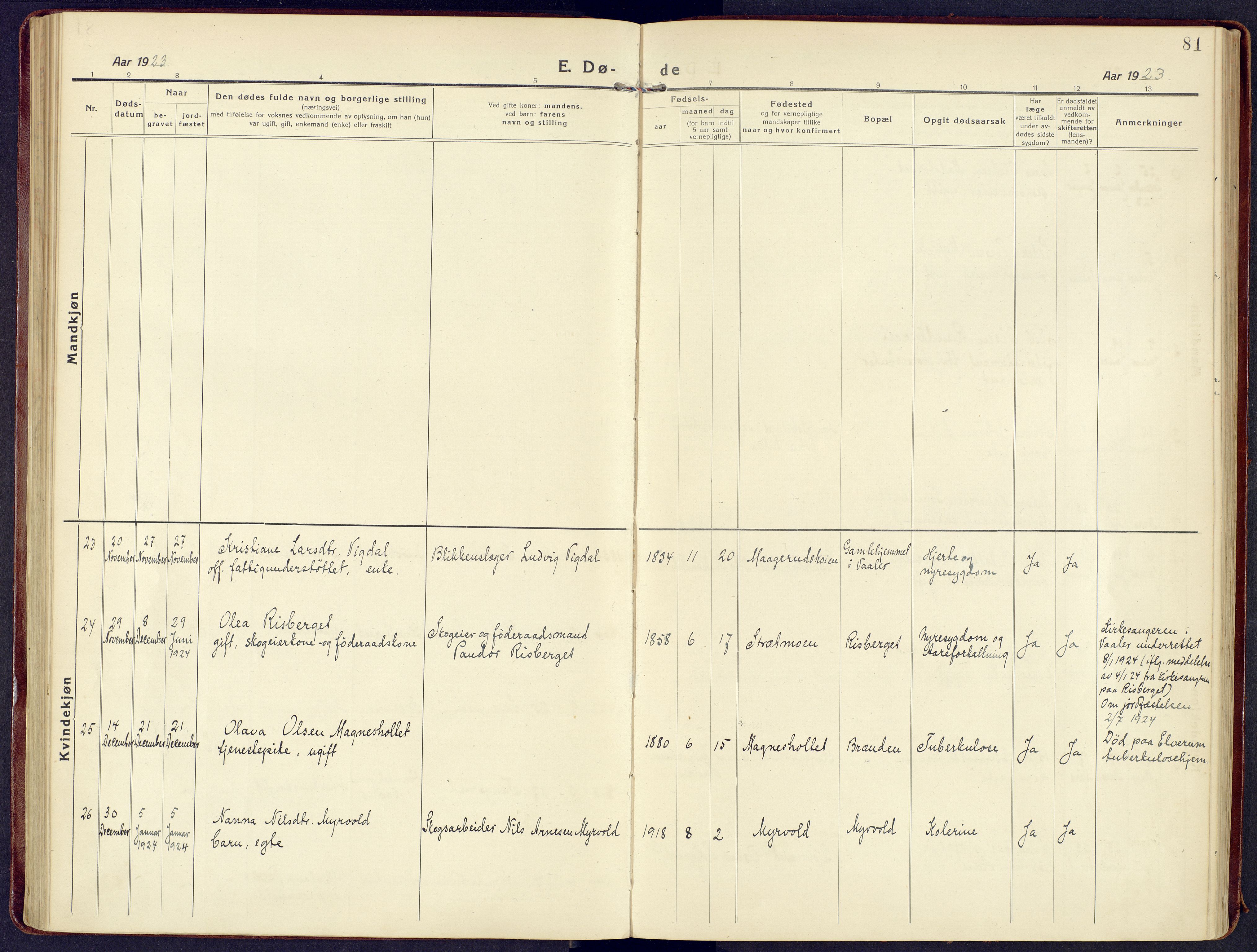 Våler prestekontor, Hedmark, AV/SAH-PREST-040/H/Ha/Haa/L0011: Parish register (official) no. 11, 1919-1933, p. 81