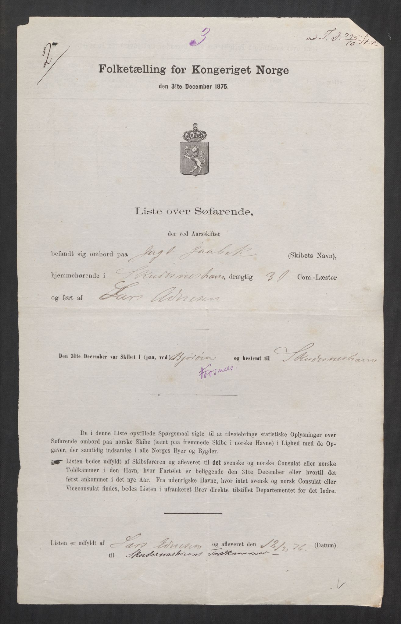 RA, 1875 census, lists of crew on ships: Ships in domestic ports, 1875, p. 649