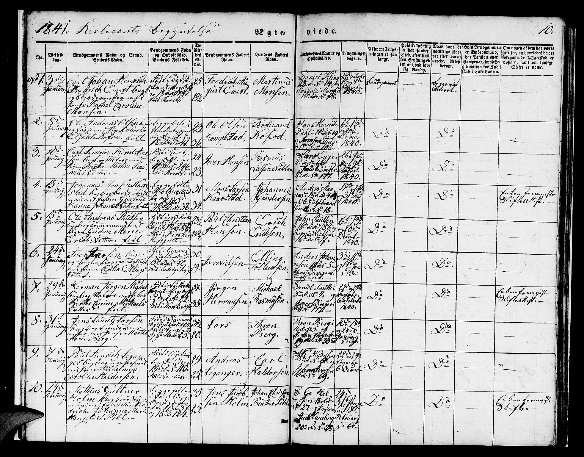 Domkirken sokneprestembete, SAB/A-74801/H/Hab/L0029: Parish register (copy) no. D 1, 1839-1857, p. 10