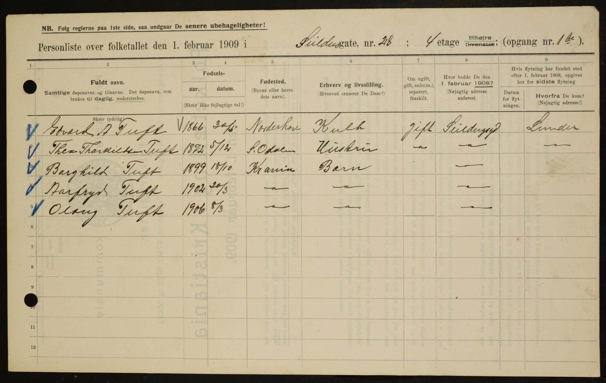 OBA, Municipal Census 1909 for Kristiania, 1909, p. 85865