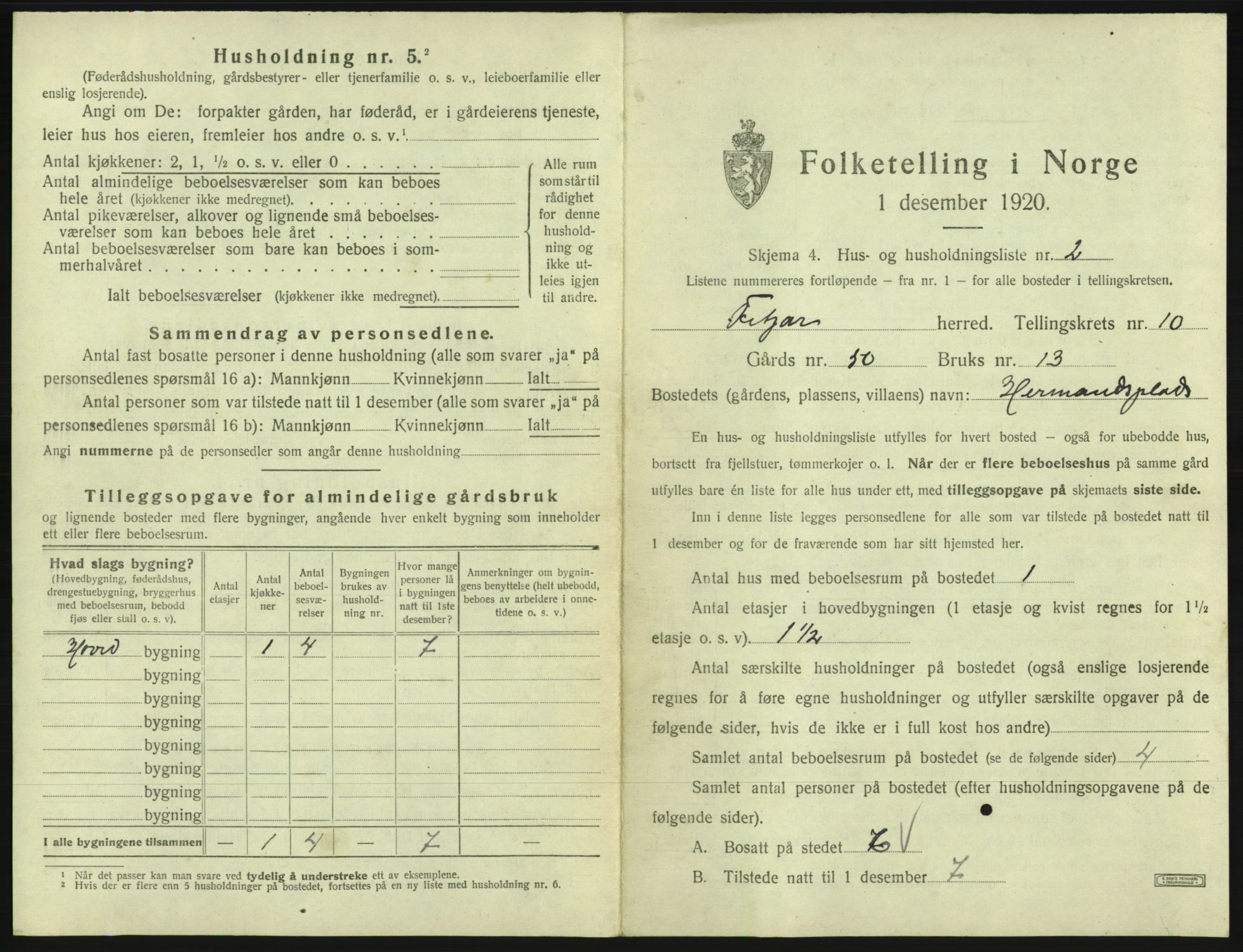 SAB, 1920 census for Fitjar, 1920, p. 571