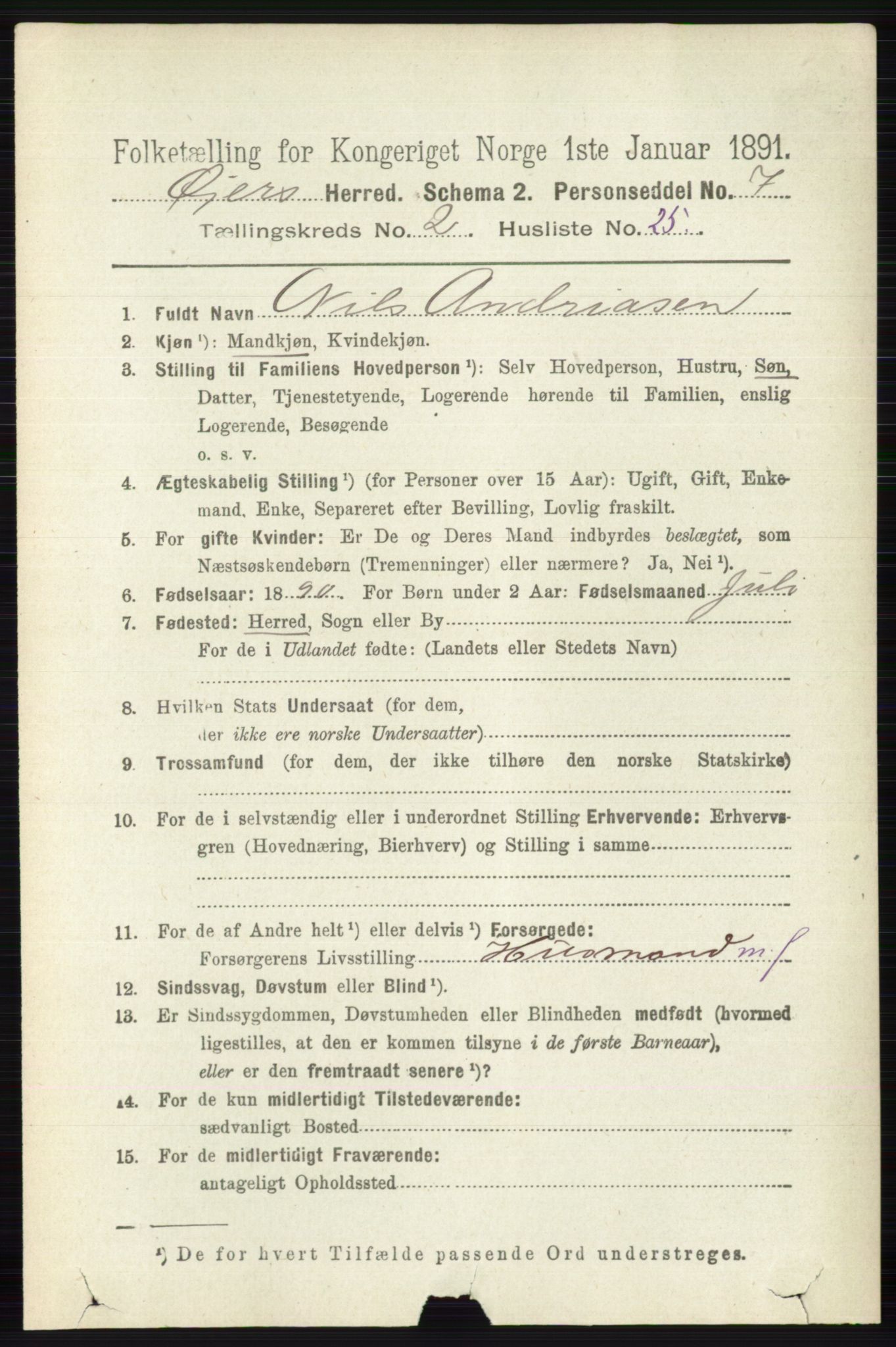 RA, 1891 census for 0521 Øyer, 1891, p. 614