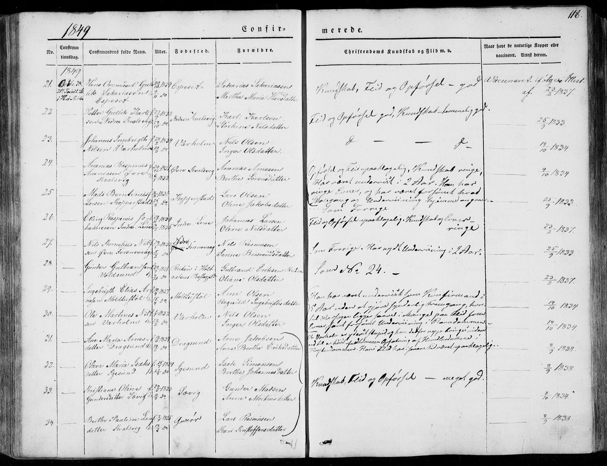 Ministerialprotokoller, klokkerbøker og fødselsregistre - Møre og Romsdal, AV/SAT-A-1454/507/L0070: Parish register (official) no. 507A05, 1842-1873, p. 118