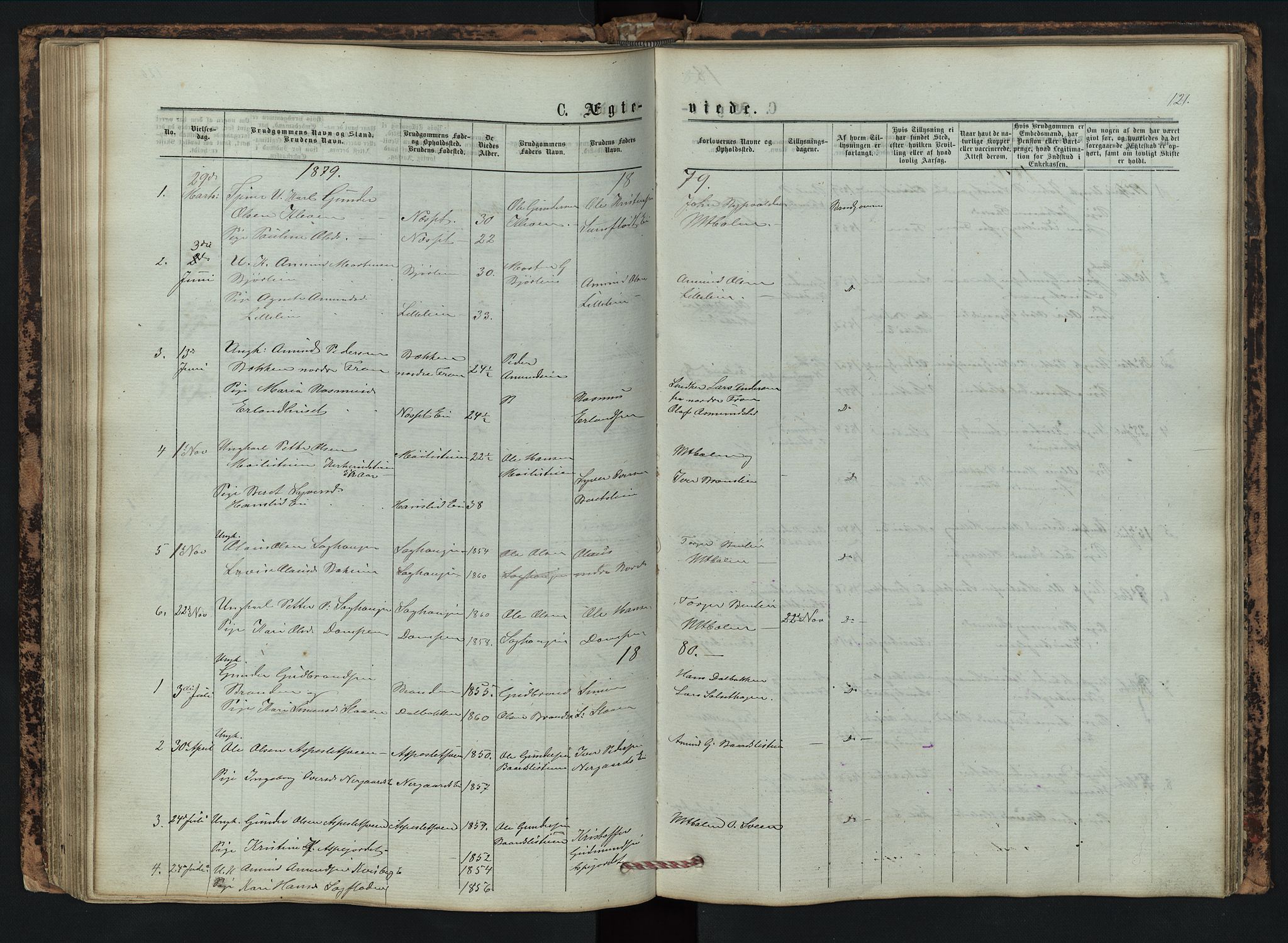 Vestre Gausdal prestekontor, SAH/PREST-094/H/Ha/Hab/L0002: Parish register (copy) no. 2, 1874-1897, p. 121
