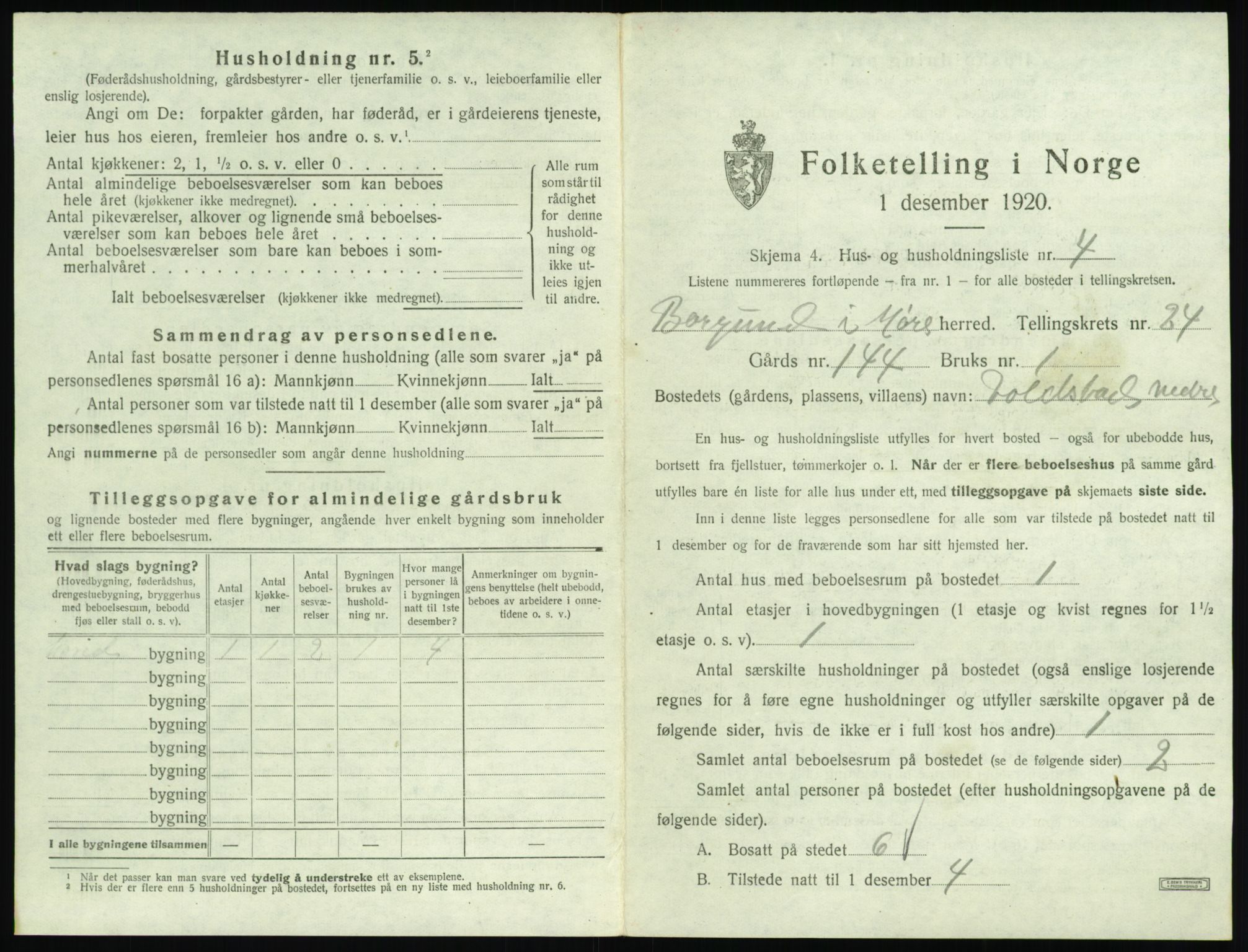 SAT, 1920 census for Borgund, 1920, p. 1990