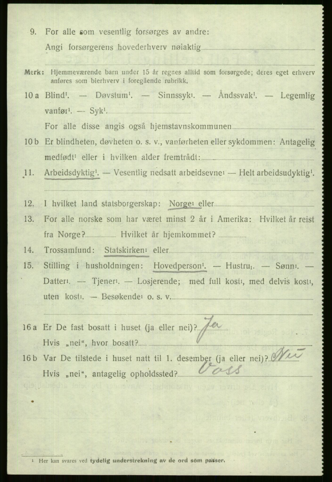 SAB, 1920 census for Vossestrand, 1920, p. 1433