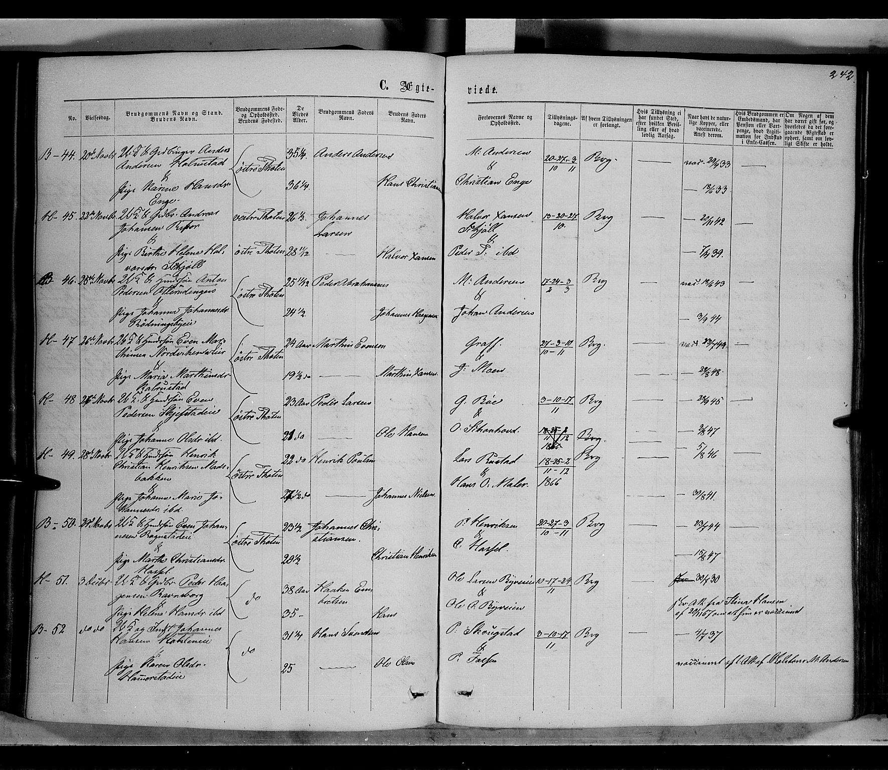 Østre Toten prestekontor, SAH/PREST-104/H/Ha/Haa/L0005: Parish register (official) no. 5, 1866-1877, p. 242
