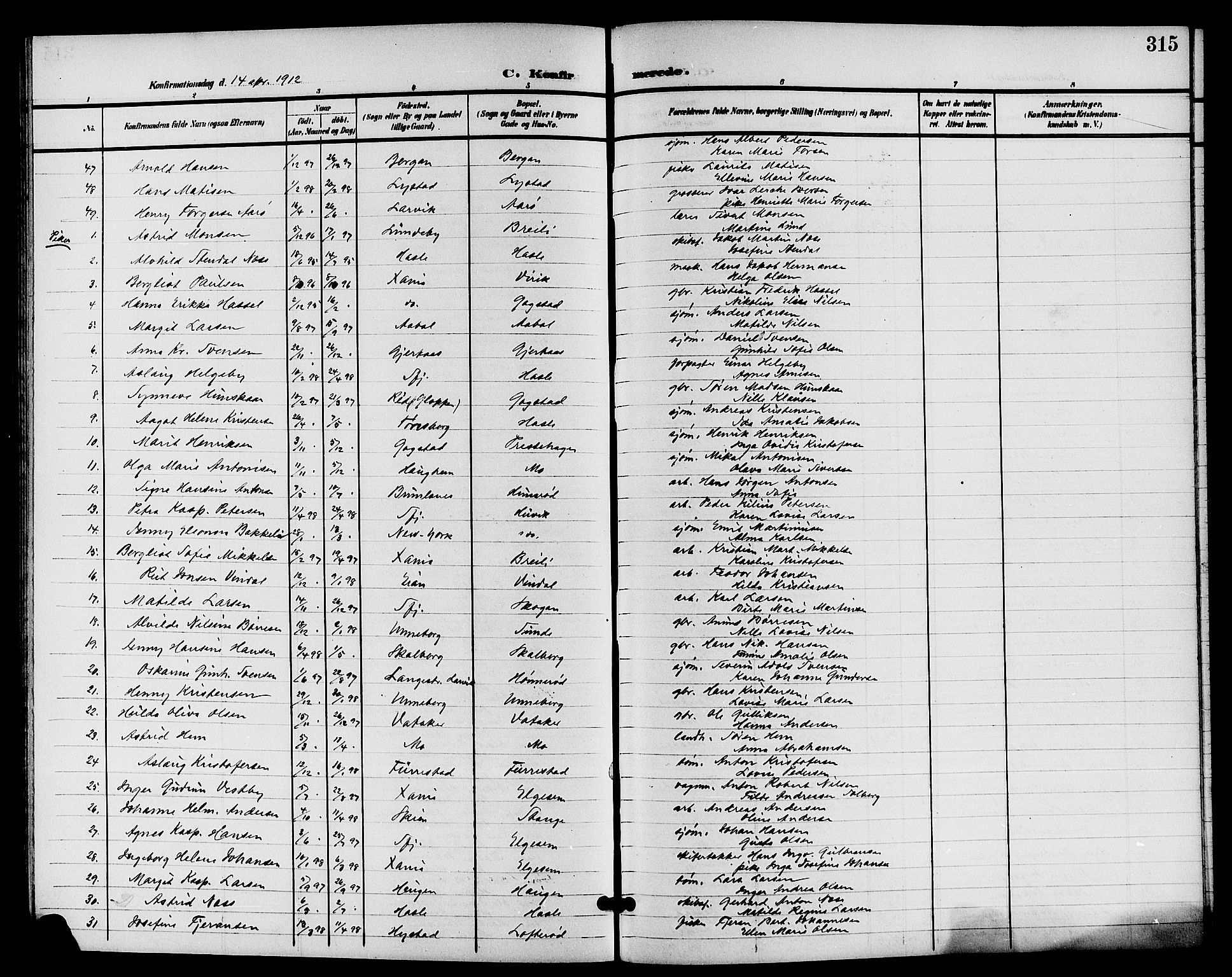 Sandar kirkebøker, AV/SAKO-A-243/G/Ga/L0002: Parish register (copy) no. 2, 1900-1915, p. 315