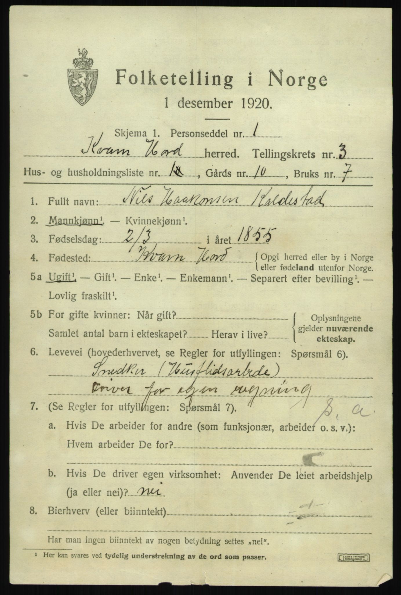 SAB, 1920 census for Kvam, 1920, p. 2517