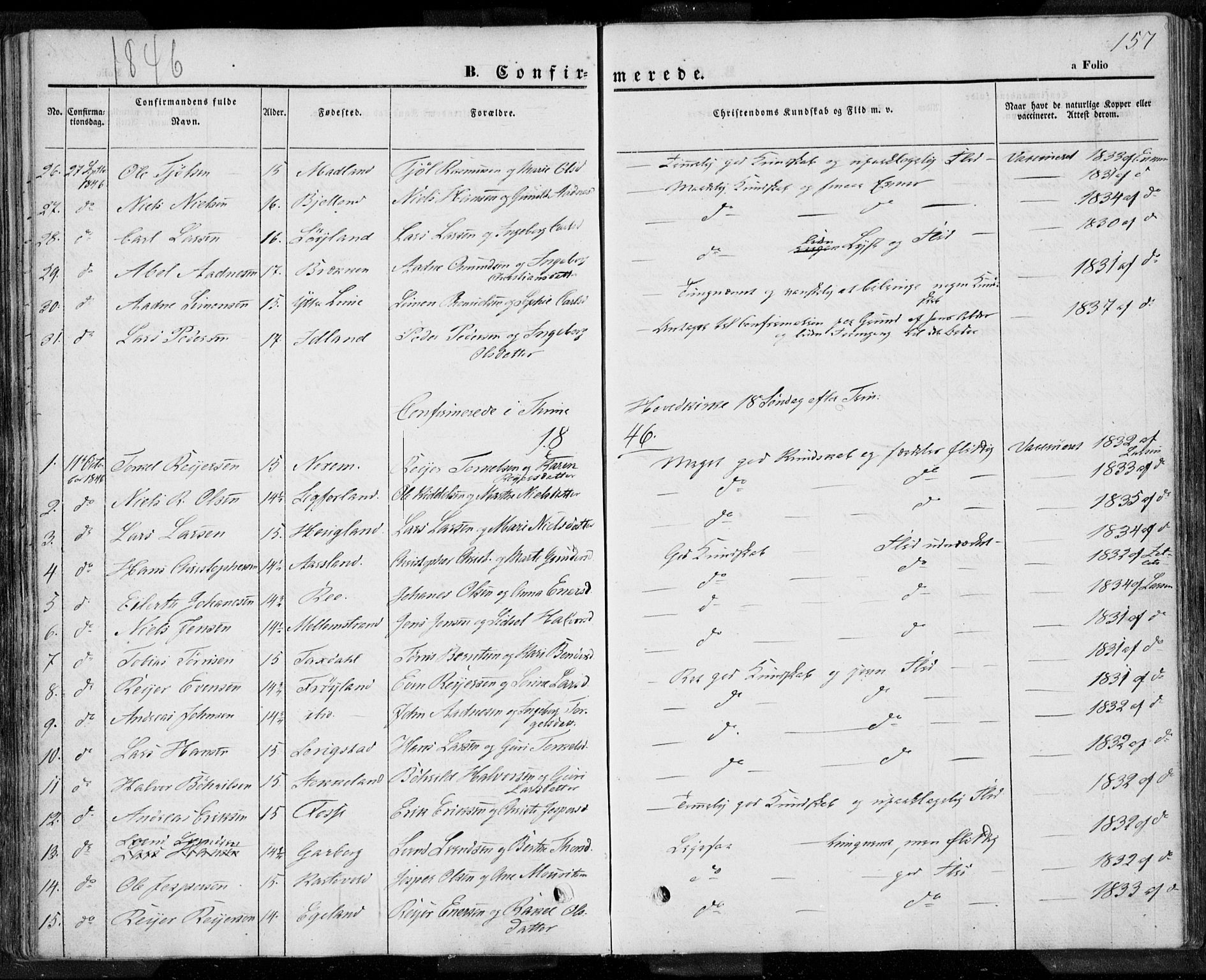 Lye sokneprestkontor, AV/SAST-A-101794/001/30BA/L0005: Parish register (official) no. A 5.1, 1842-1855, p. 157