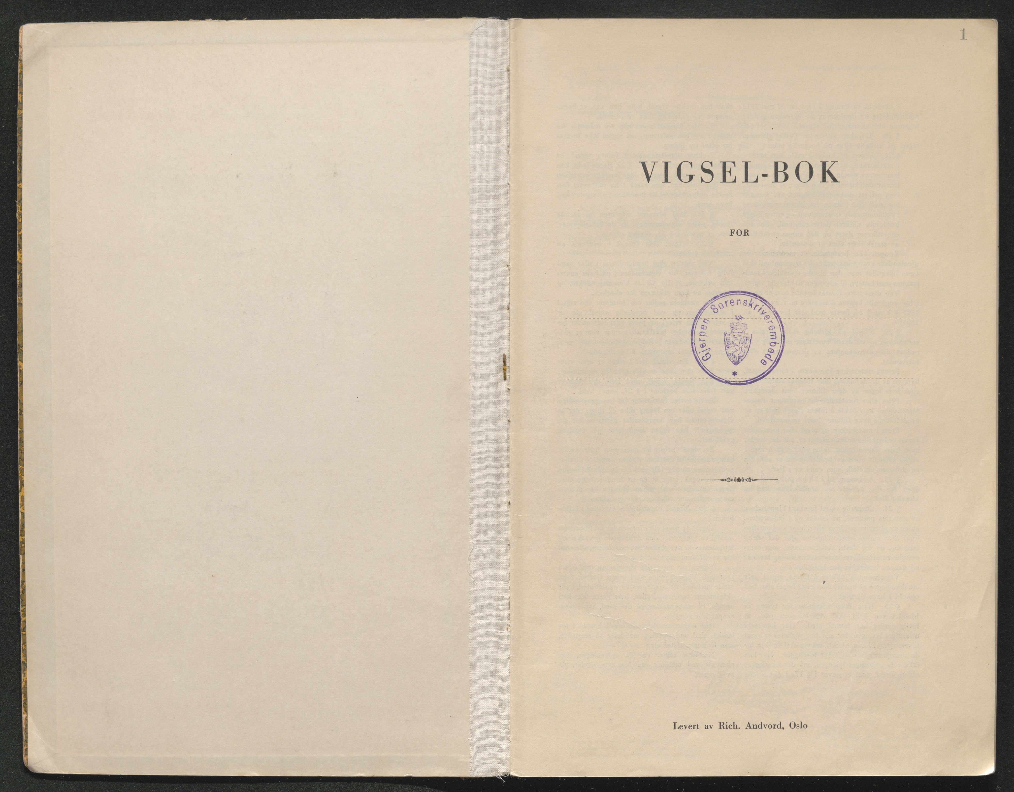 Gjerpen sorenskriveri, SAKO/A-216/L/Lb/L0001: Vigselsprotokoll, 1920-1948, p. 1