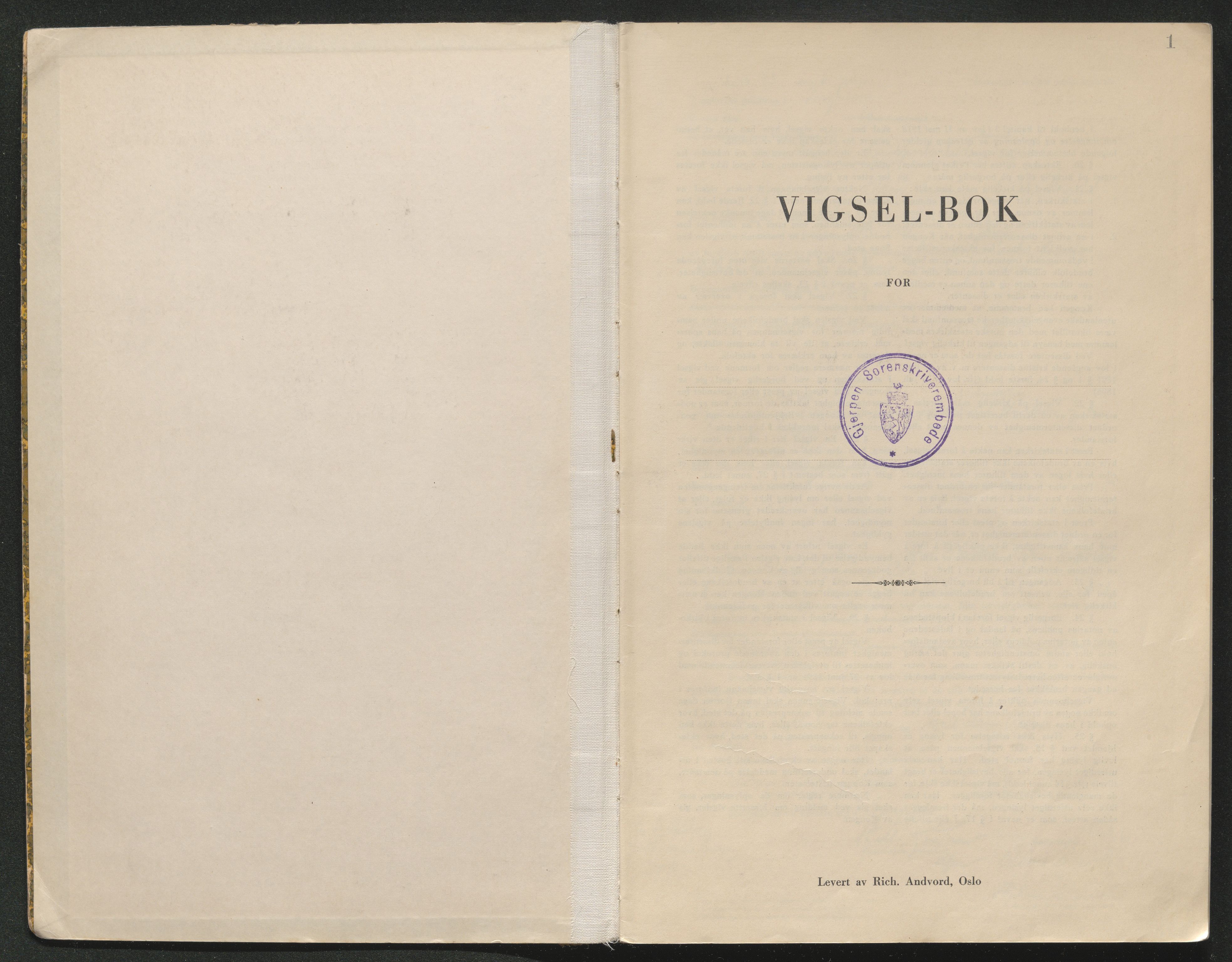 Gjerpen sorenskriveri, AV/SAKO-A-216/L/Lb/L0001: Vigselsprotokoll, 1920-1948, p. 1