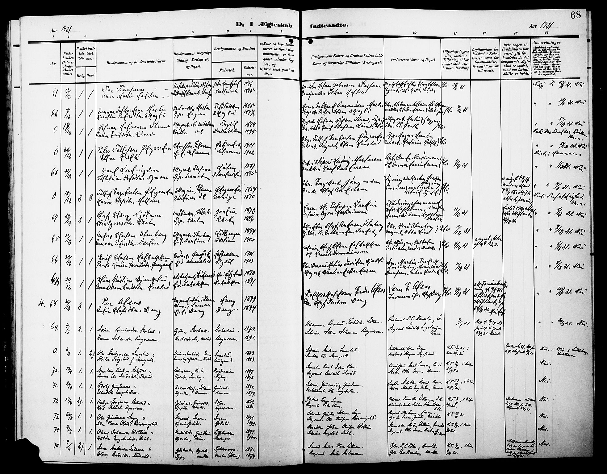 Elverum prestekontor, AV/SAH-PREST-044/H/Ha/Hab/L0009: Parish register (copy) no. 9, 1908-1921, p. 68