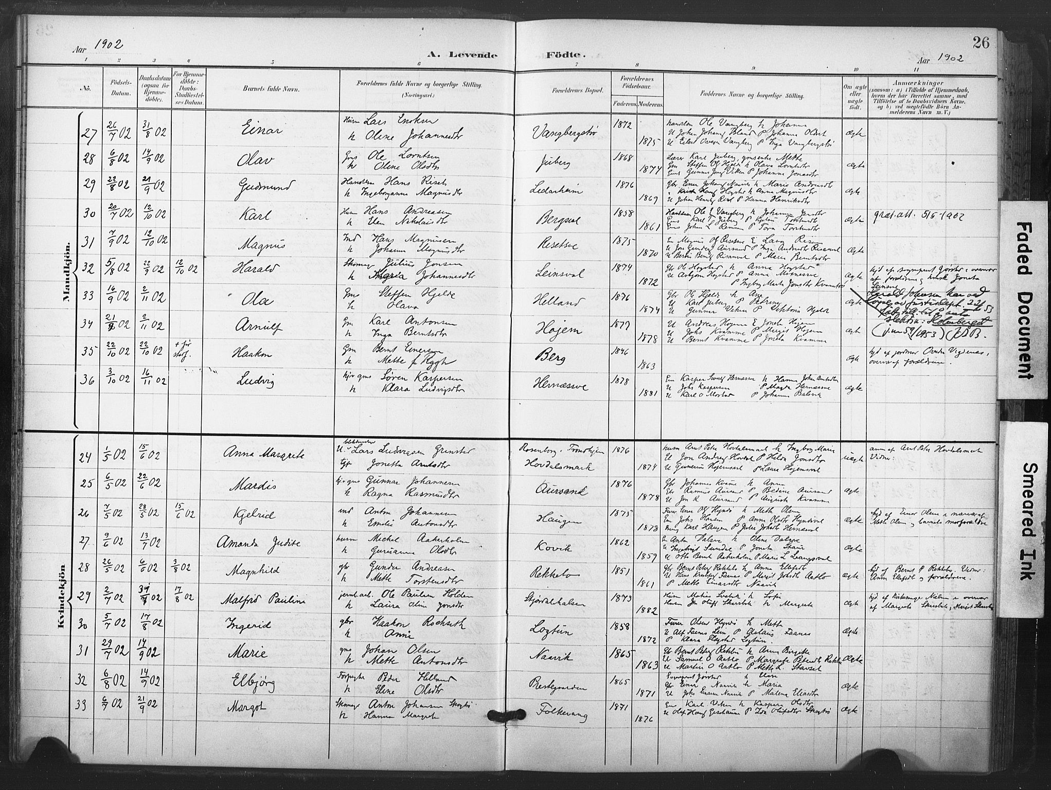 Ministerialprotokoller, klokkerbøker og fødselsregistre - Nord-Trøndelag, SAT/A-1458/713/L0122: Parish register (official) no. 713A11, 1899-1910, p. 26