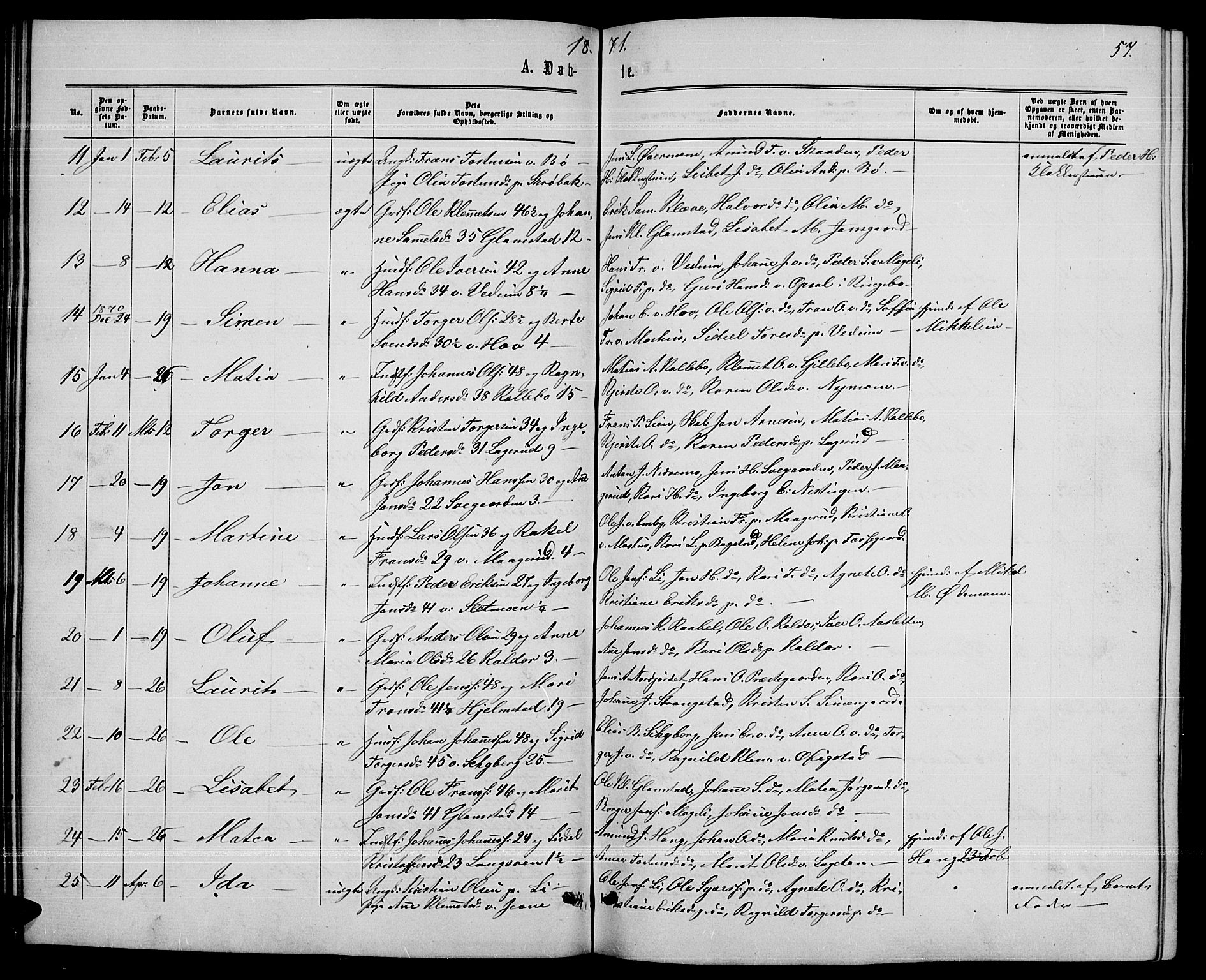 Øyer prestekontor, SAH/PREST-084/H/Ha/Hab/L0001: Parish register (copy) no. 1, 1863-1877, p. 57