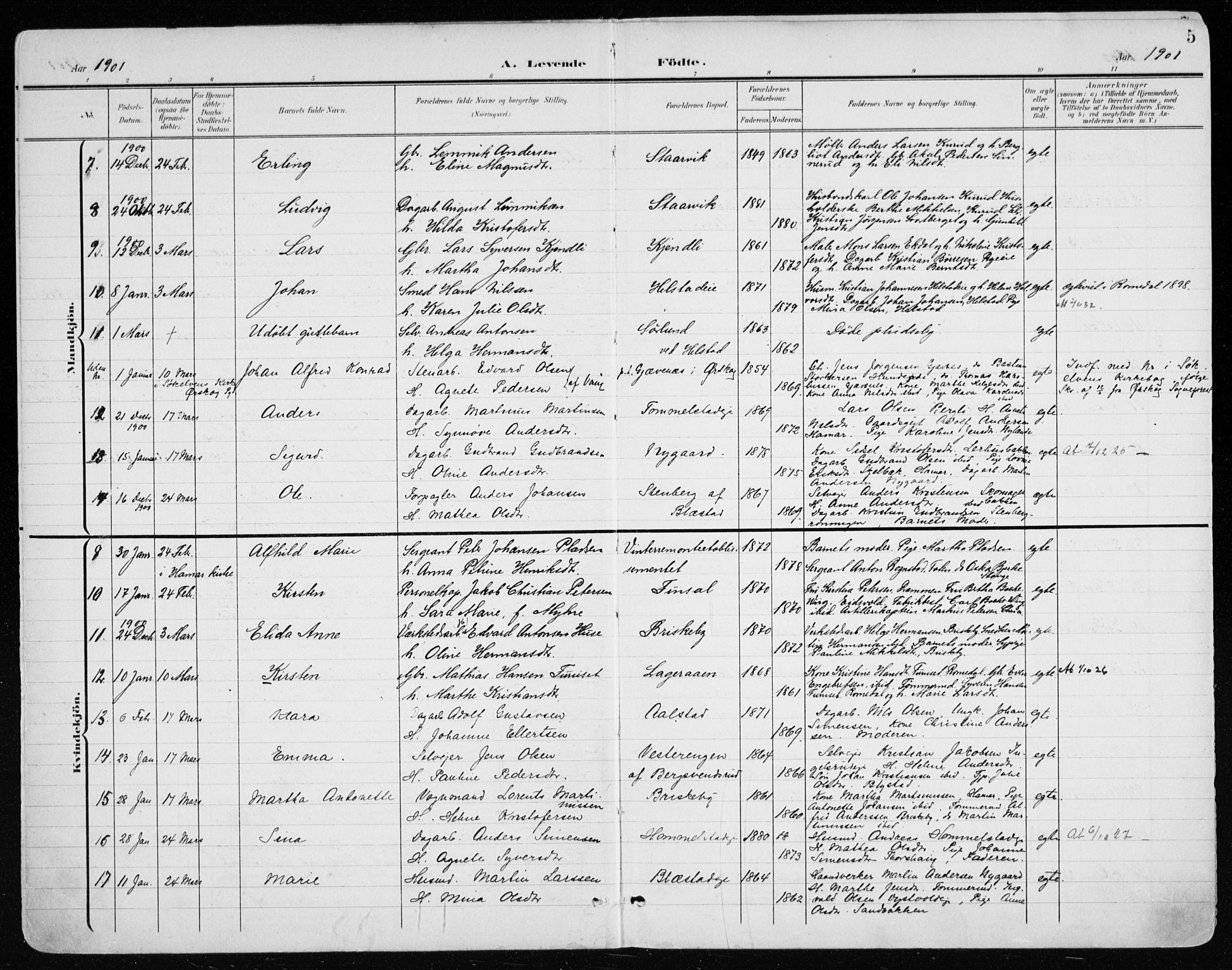 Vang prestekontor, Hedmark, AV/SAH-PREST-008/H/Ha/Haa/L0021: Parish register (official) no. 21, 1902-1917, p. 5