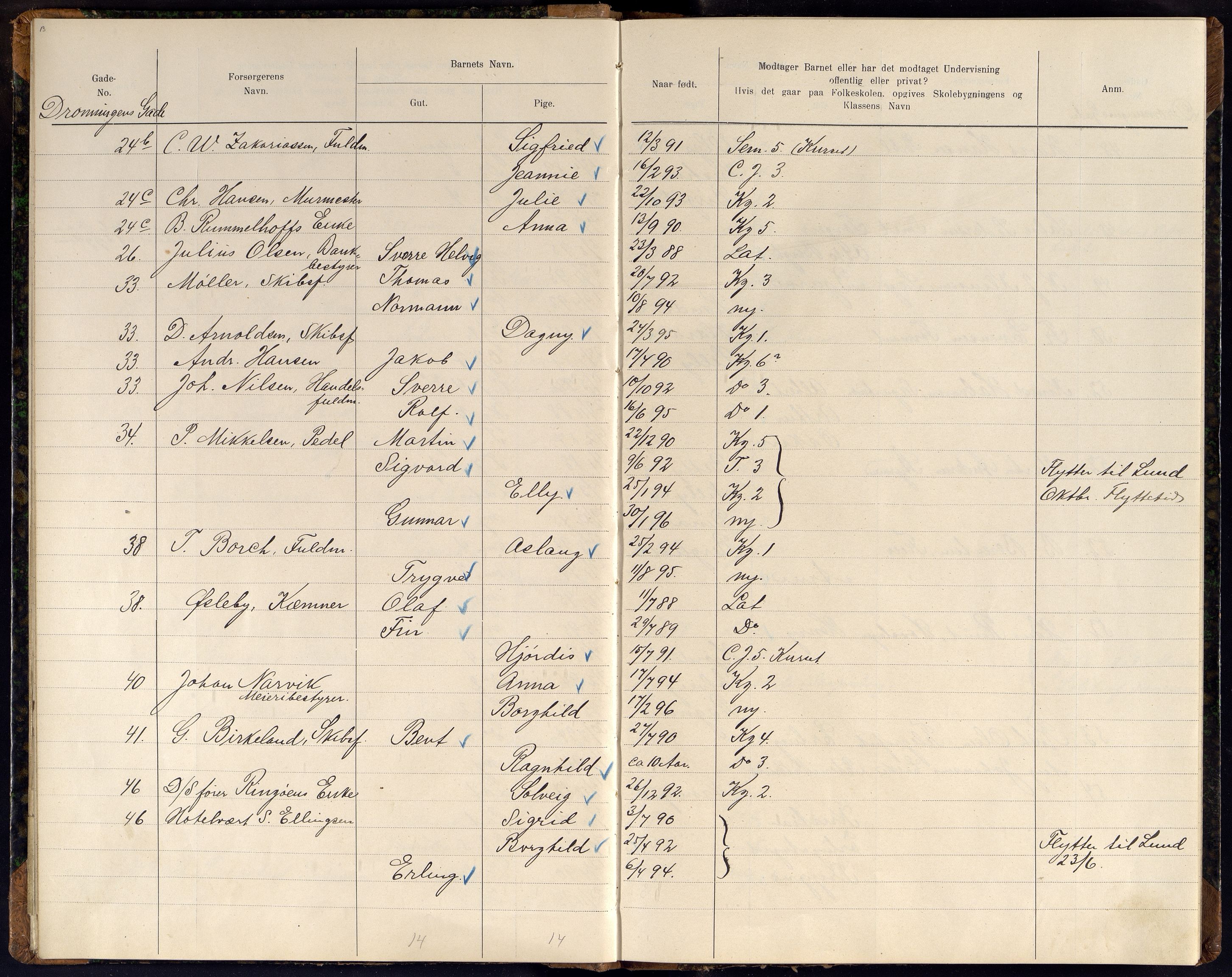 Kristiansand By - Skolekommisjonen/ -Styret, ARKSOR/1001KG510/J/Jb/L0011: Barnetelling, 1902, p. 13-14