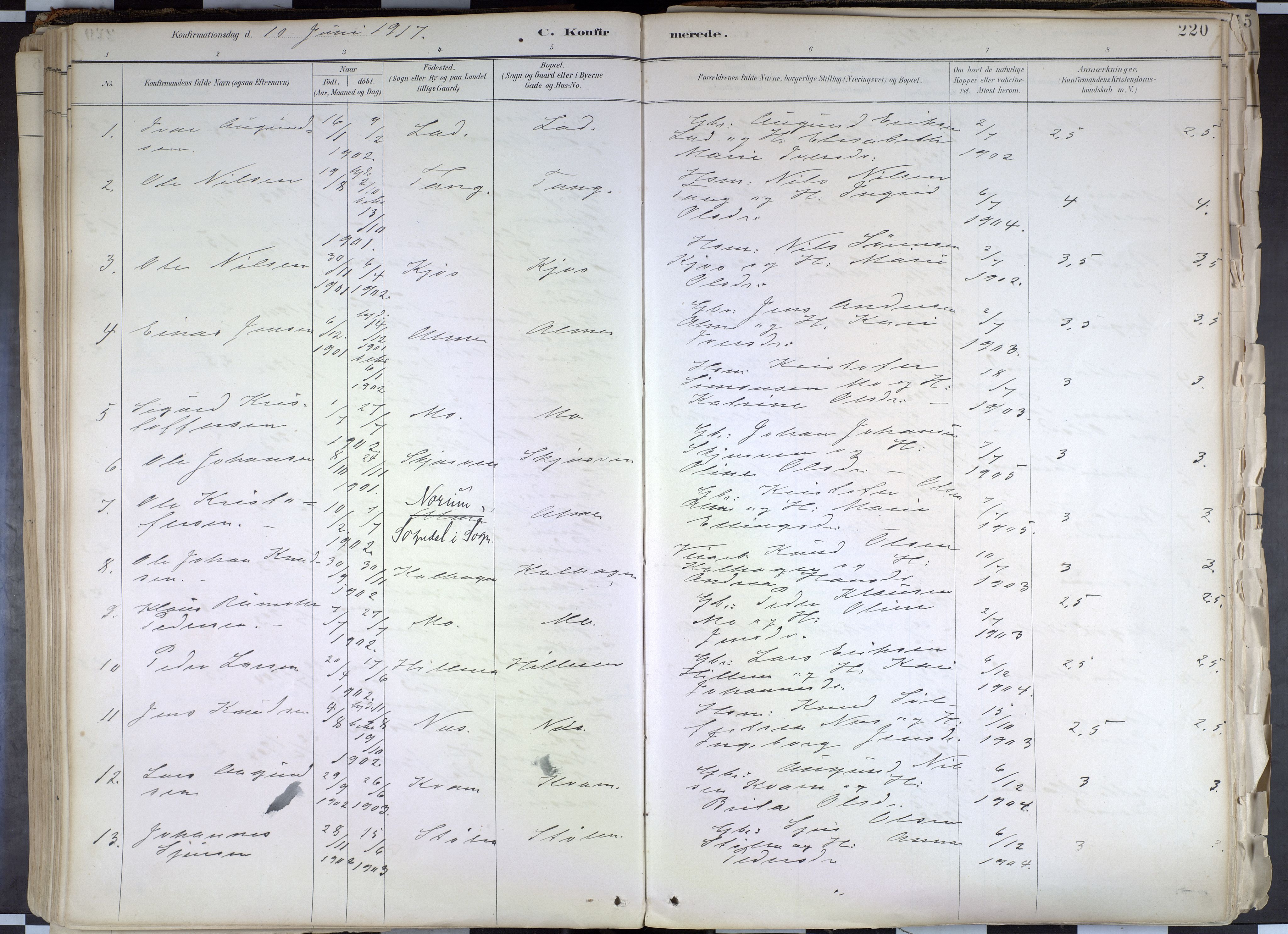 Hafslo sokneprestembete, AV/SAB-A-80301/H/Haa/Haab/L0001: Parish register (official) no. B 1, 1886-1945, p. 220