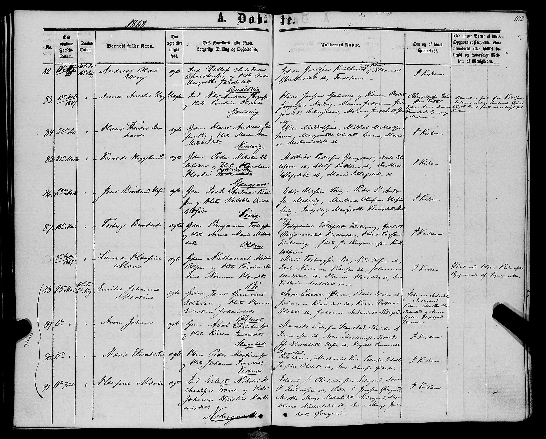 Trondenes sokneprestkontor, AV/SATØ-S-1319/H/Ha/L0012kirke: Parish register (official) no. 12, 1863-1870, p. 102