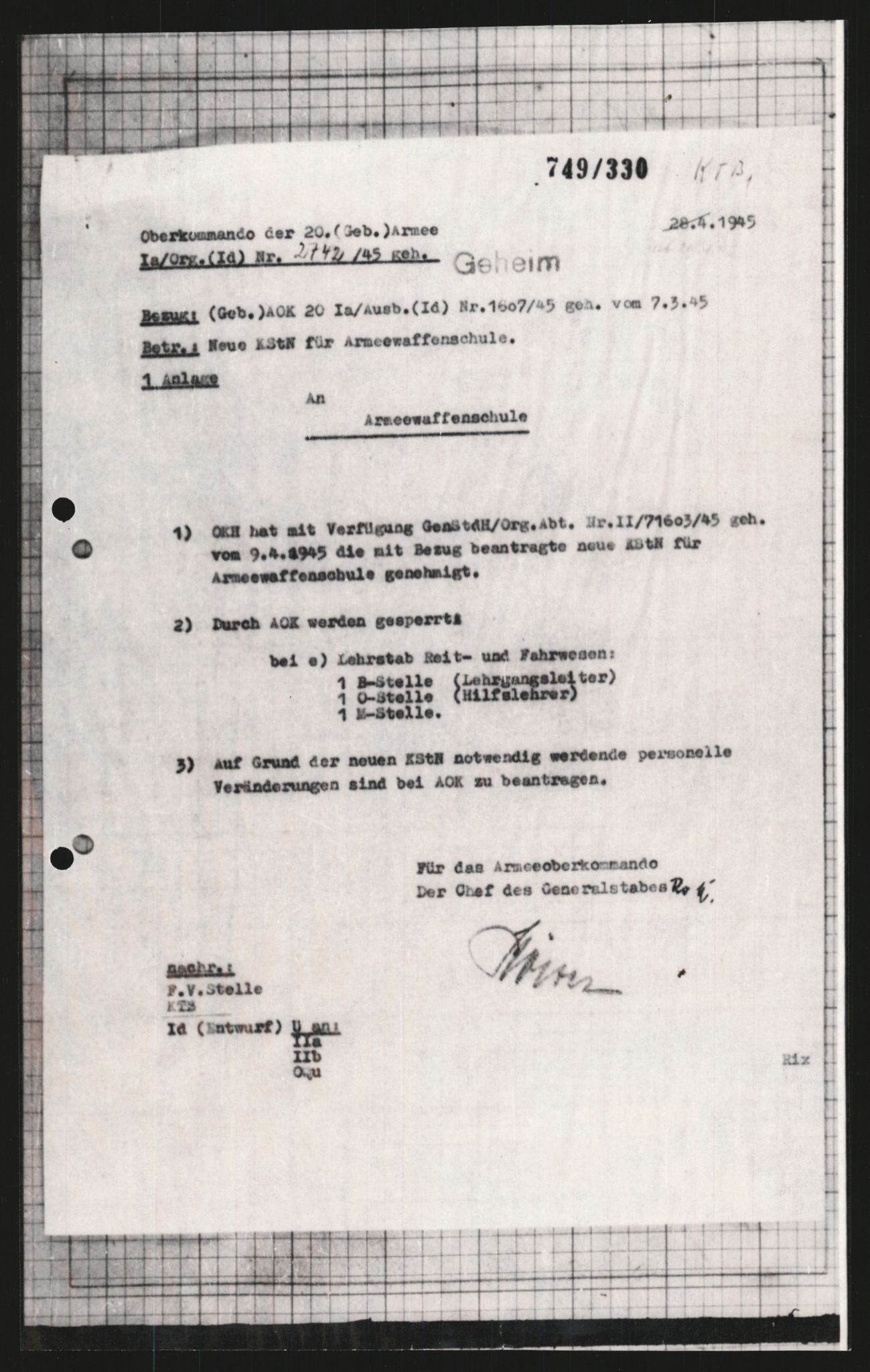 Forsvarets Overkommando. 2 kontor. Arkiv 11.4. Spredte tyske arkivsaker, AV/RA-RAFA-7031/D/Dar/Dara/L0009: Krigsdagbøker for 20. Gebirgs-Armee-Oberkommando (AOK 20), 1940-1945, p. 499