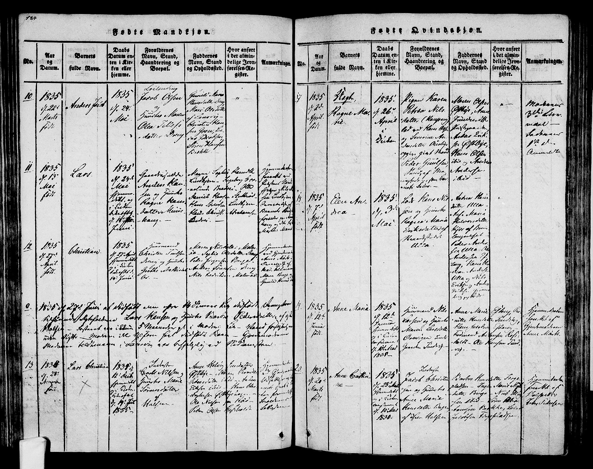 Tjølling kirkebøker, AV/SAKO-A-60/F/Fa/L0005: Parish register (official) no. 5, 1814-1836, p. 184-185