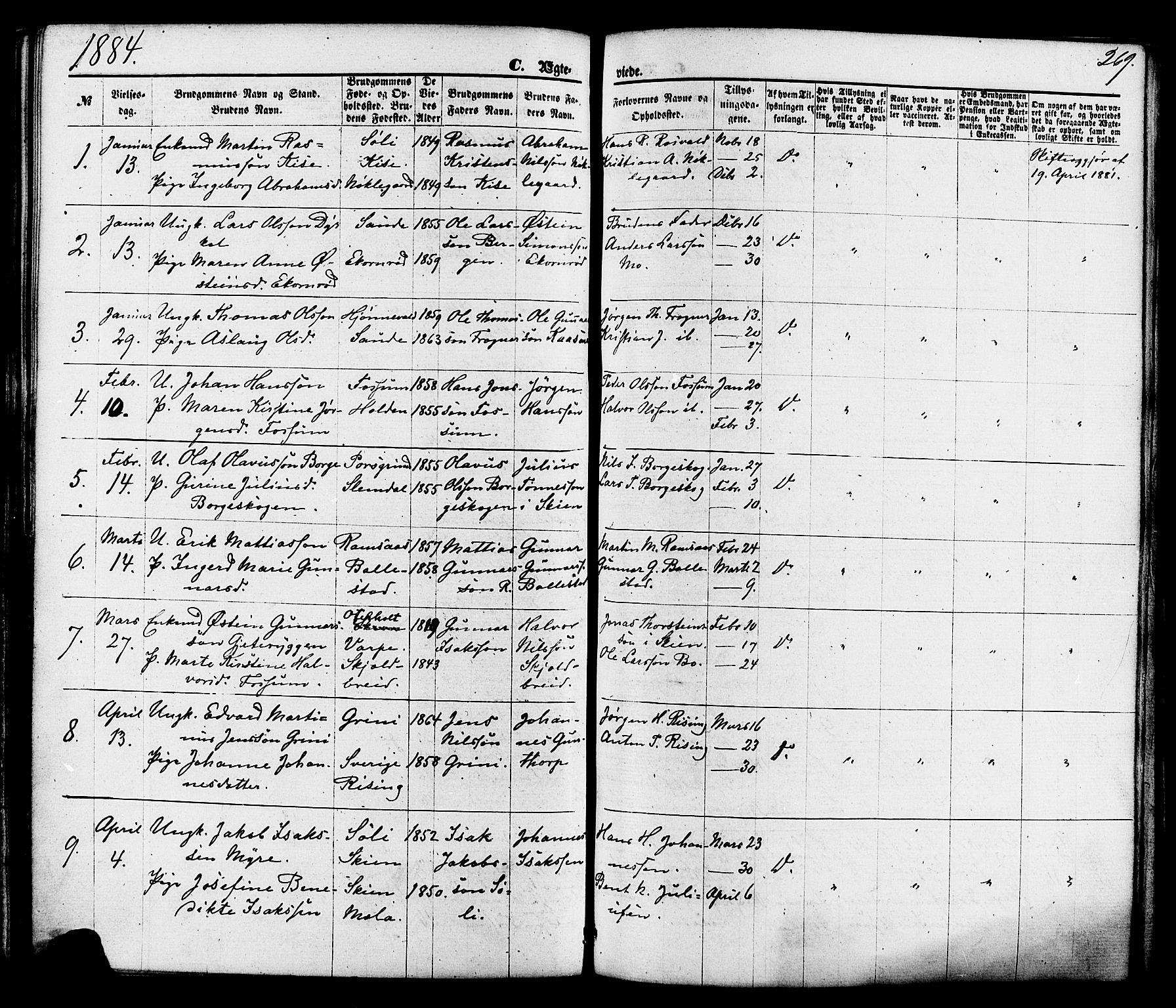 Gjerpen kirkebøker, SAKO/A-265/F/Fa/L0009: Parish register (official) no. I 9, 1872-1885, p. 269