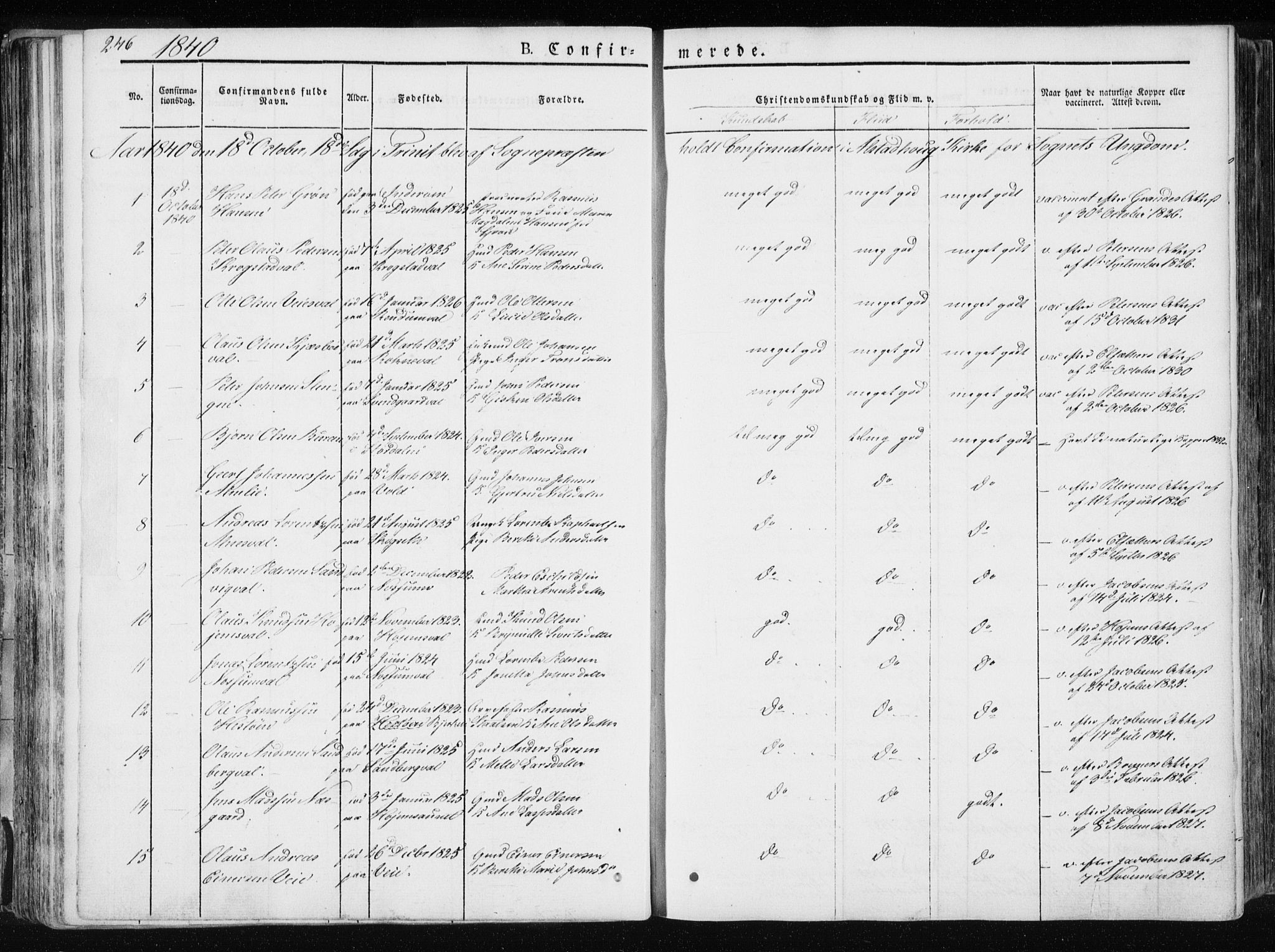 Ministerialprotokoller, klokkerbøker og fødselsregistre - Nord-Trøndelag, AV/SAT-A-1458/717/L0154: Parish register (official) no. 717A06 /1, 1836-1849, p. 246