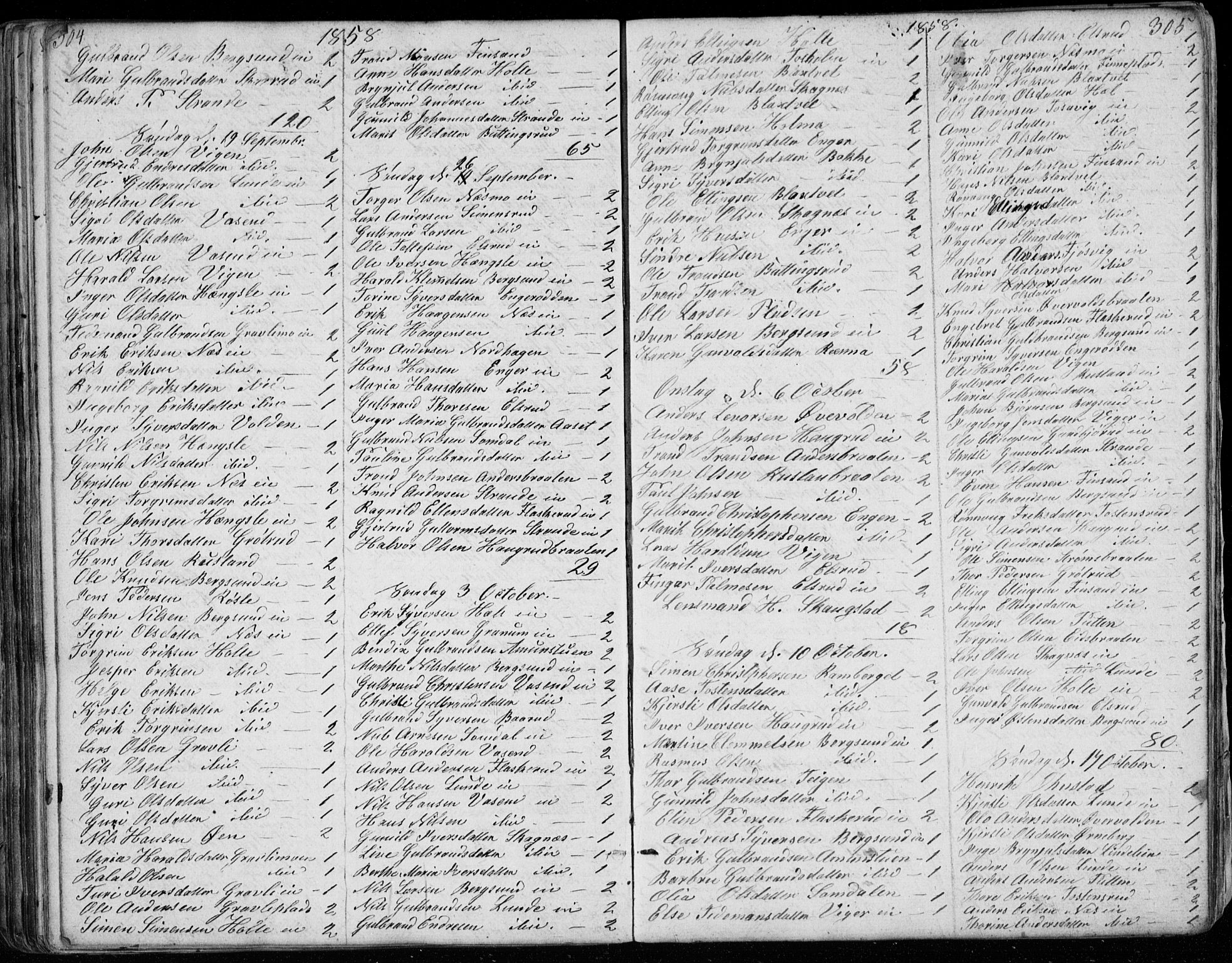 Ådal kirkebøker, SAKO/A-248/G/Ga/L0002: Parish register (copy) no. I 2, 1840-1861, p. 304-305