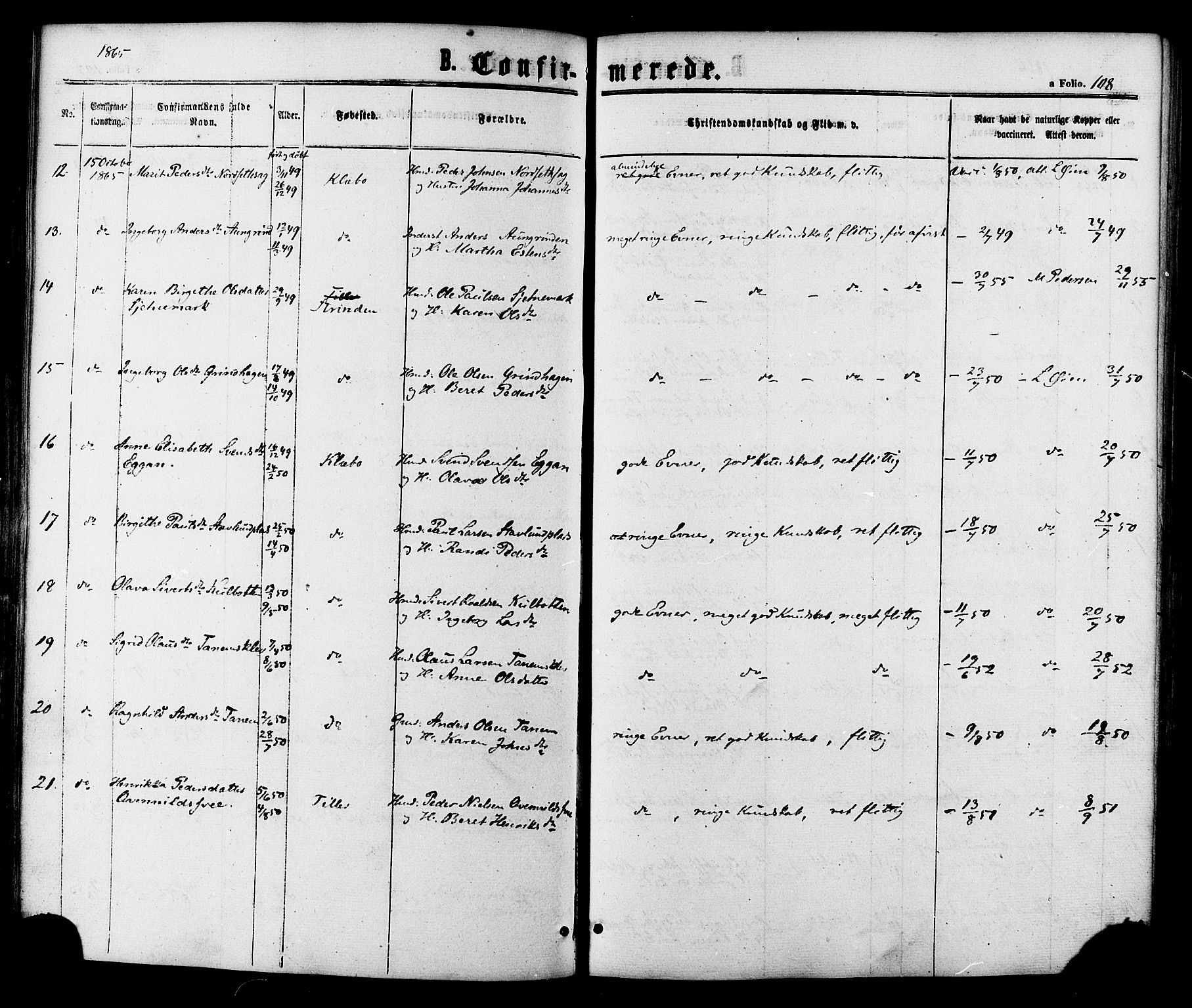 Ministerialprotokoller, klokkerbøker og fødselsregistre - Sør-Trøndelag, SAT/A-1456/618/L0442: Parish register (official) no. 618A06 /1, 1863-1879, p. 108