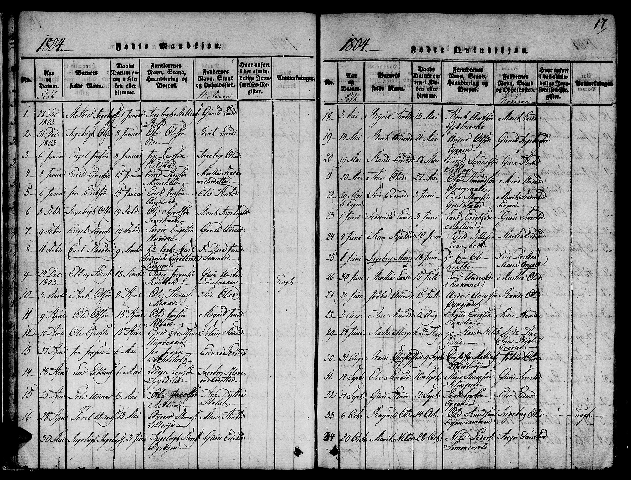 Ministerialprotokoller, klokkerbøker og fødselsregistre - Sør-Trøndelag, SAT/A-1456/668/L0803: Parish register (official) no. 668A03, 1800-1826, p. 17