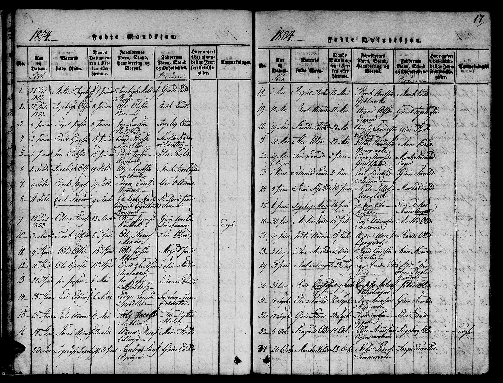 Ministerialprotokoller, klokkerbøker og fødselsregistre - Sør-Trøndelag, AV/SAT-A-1456/668/L0803: Parish register (official) no. 668A03, 1800-1826, p. 17