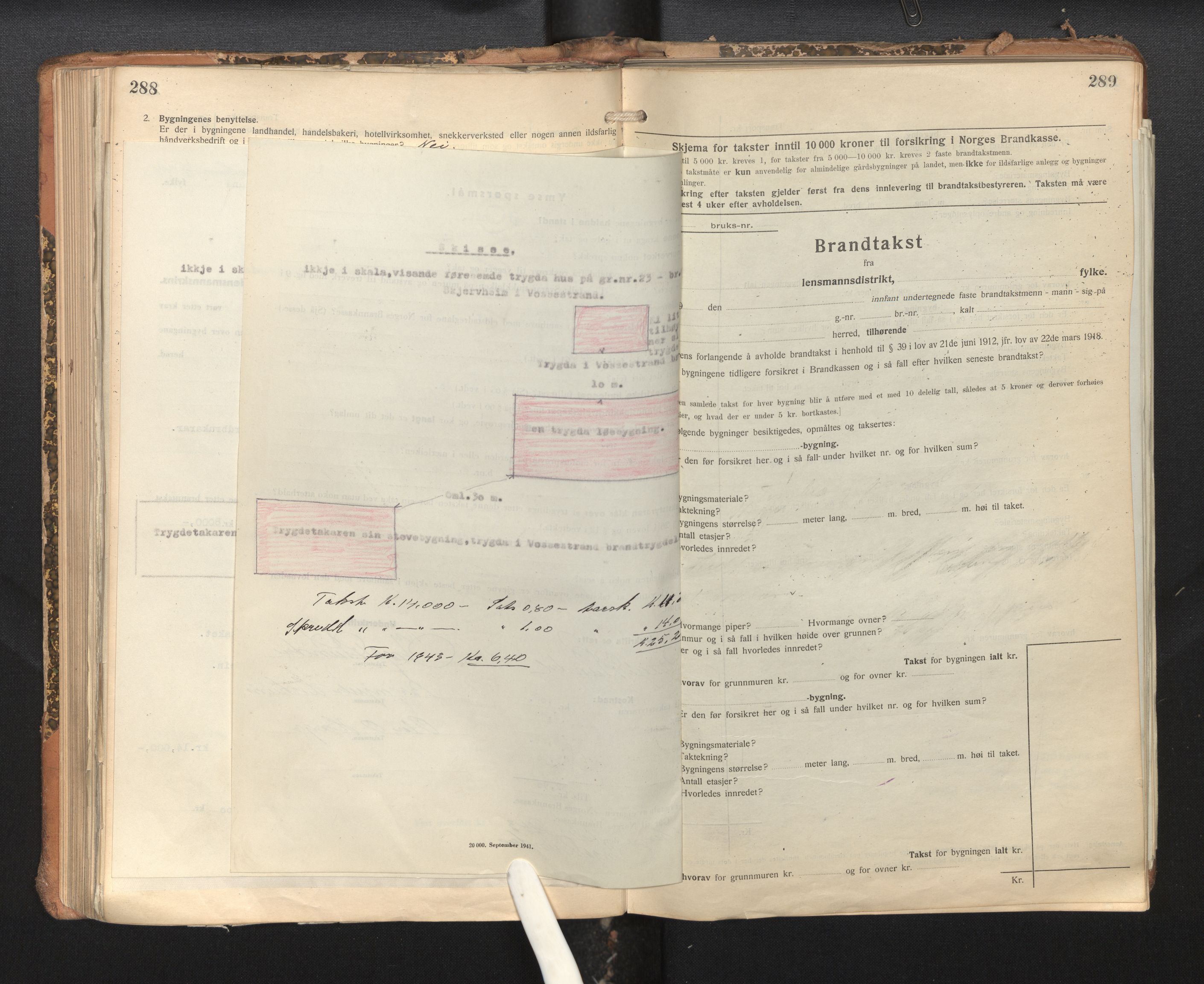 Lensmannen i Vossestrand, AV/SAB-A-35901/0012/L0002: Branntakstprotokoll, skjematakst, 1929-1955, p. 288-289