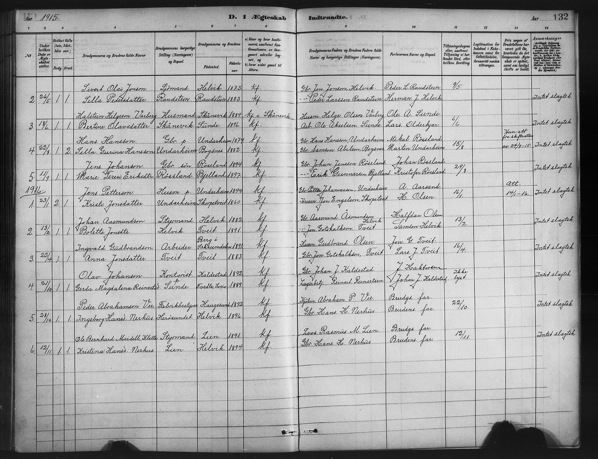 Husnes Sokneprestembete, SAB/A-75901/H/Hab: Parish register (copy) no. A 2, 1881-1917, p. 132