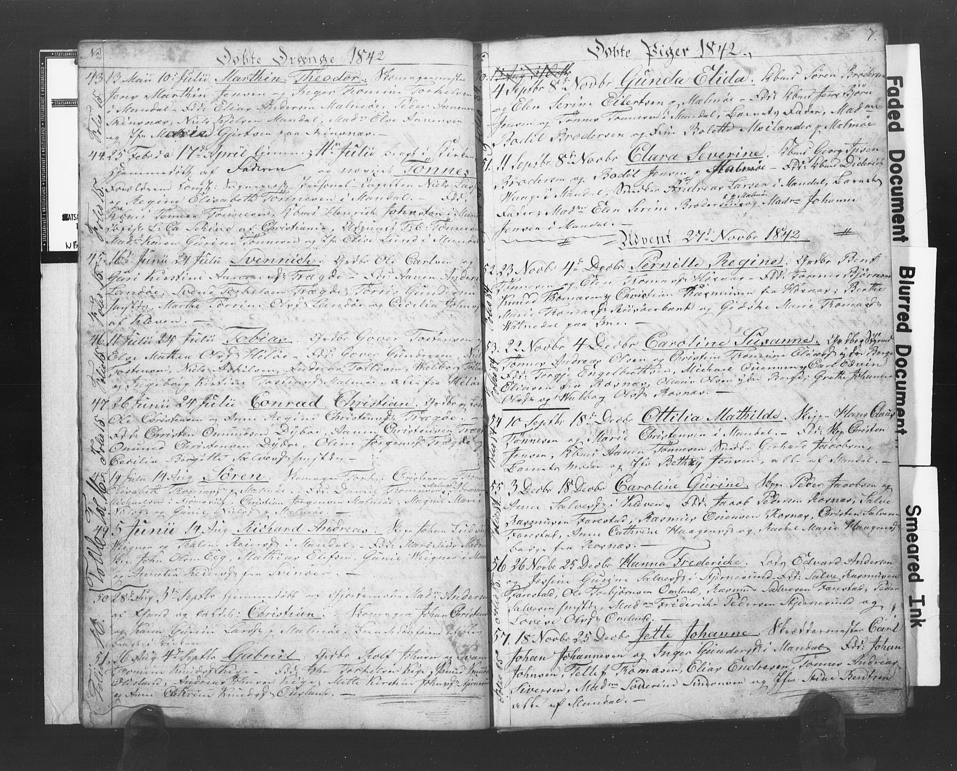 Mandal sokneprestkontor, AV/SAK-1111-0030/F/Fb/Fba/L0005: Parish register (copy) no. B 1E, 1842-1845, p. 7