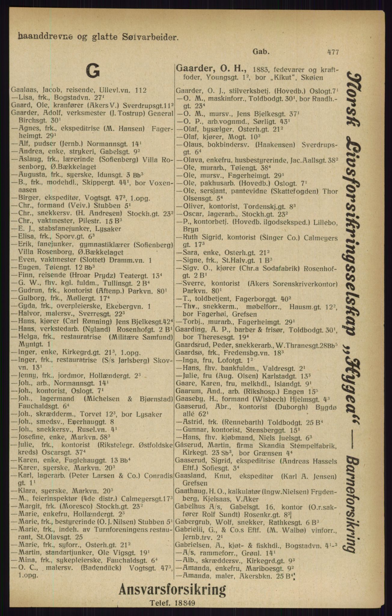 Kristiania/Oslo adressebok, PUBL/-, 1916, p. 477