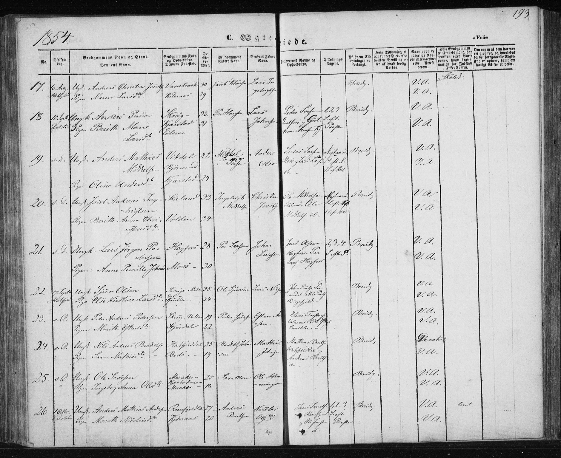 Ministerialprotokoller, klokkerbøker og fødselsregistre - Nordland, AV/SAT-A-1459/820/L0291: Parish register (official) no. 820A12, 1846-1854, p. 193