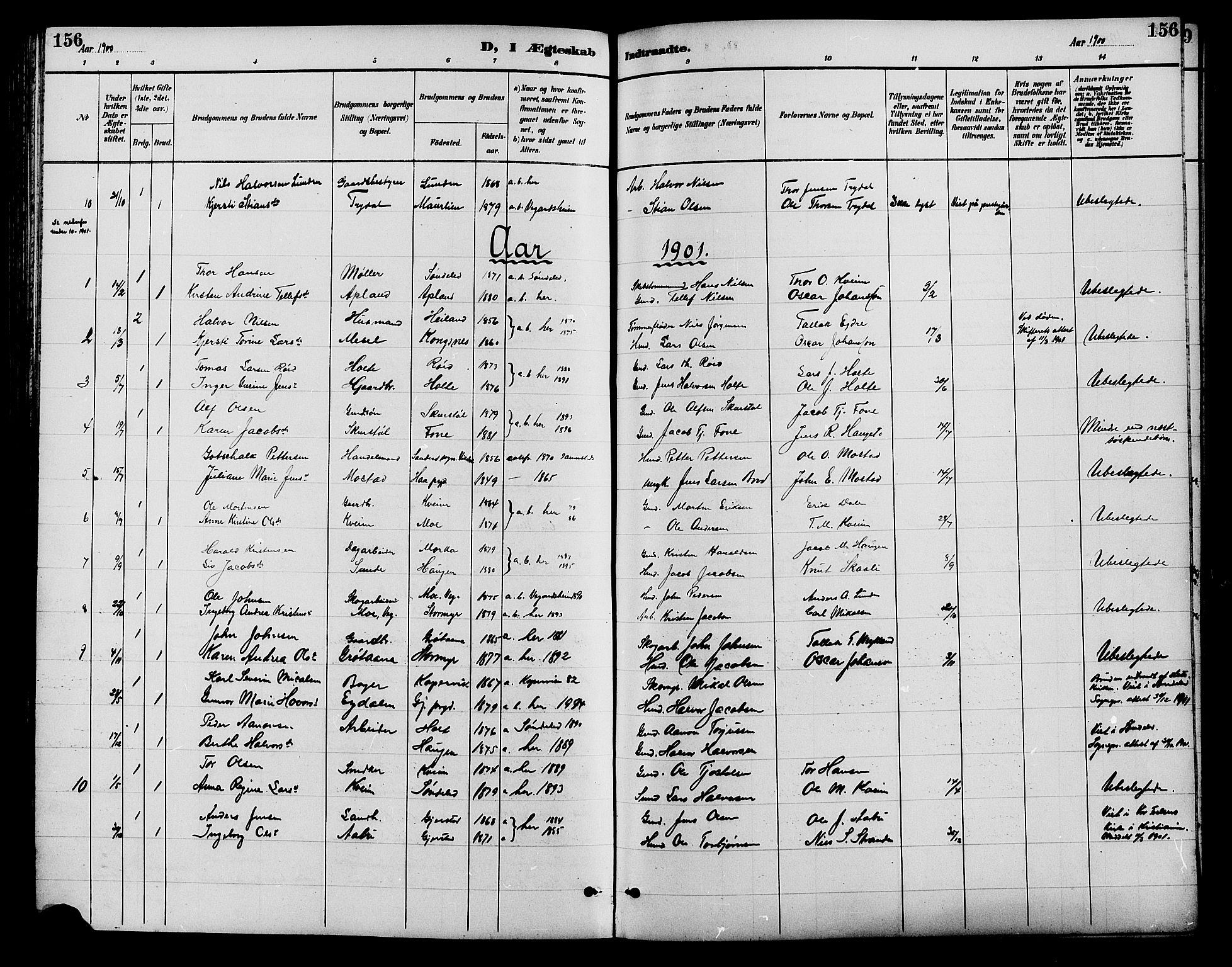 Gjerstad sokneprestkontor, SAK/1111-0014/F/Fb/Fba/L0007: Parish register (copy) no. B 7, 1891-1908, p. 156