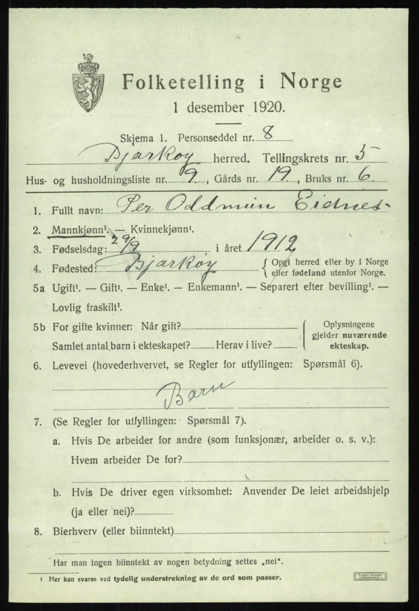 SATØ, 1920 census for Bjarkøy, 1920, p. 2397